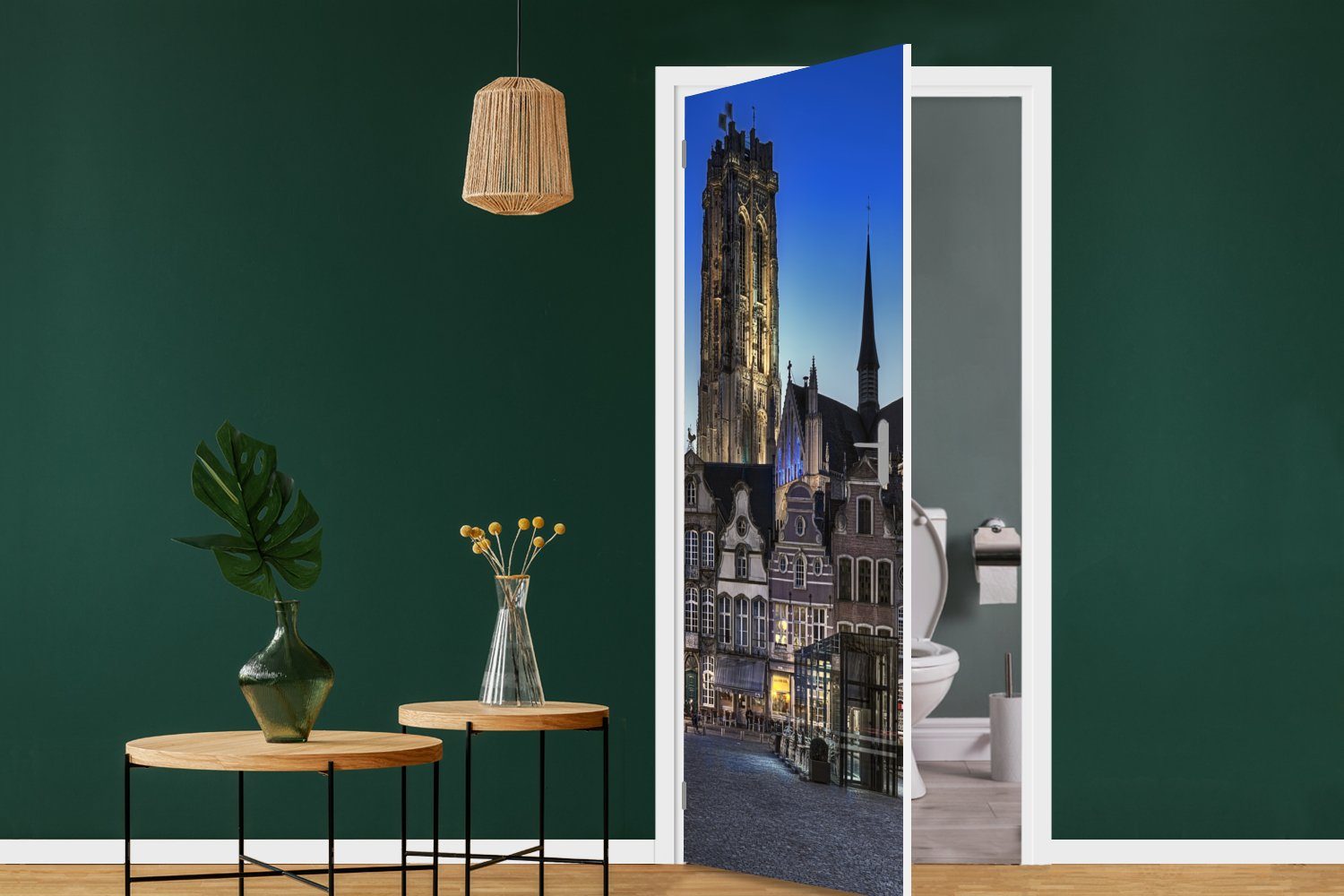 Tür, Türtapete Lampe Matt, MuchoWow Fototapete für Marktplatz - St), Mechelen, 75x205 bedruckt, cm Türaufkleber, (1 -