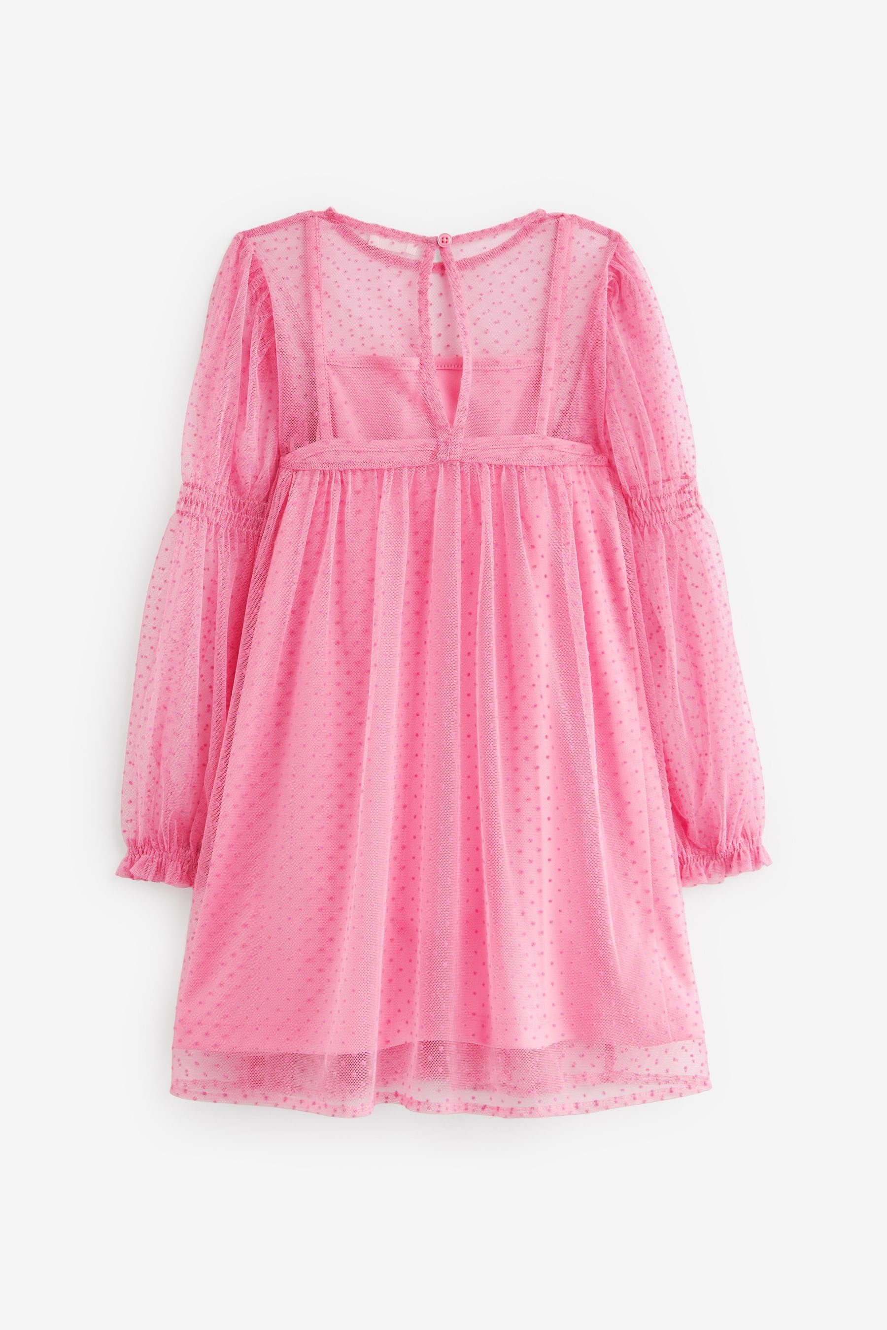 Pink Gesmoktes Next (2-tlg) Mesh-Kleid Partykleid