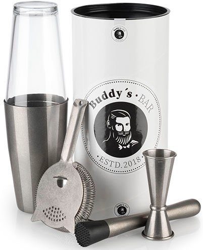 Buddy's Cocktail-Set Buddy´s Bar - Boston, (Set, 4-tlg), 1 Barmaß, 1 Barsieb, 1 Boston Shaker, 1 Stößel