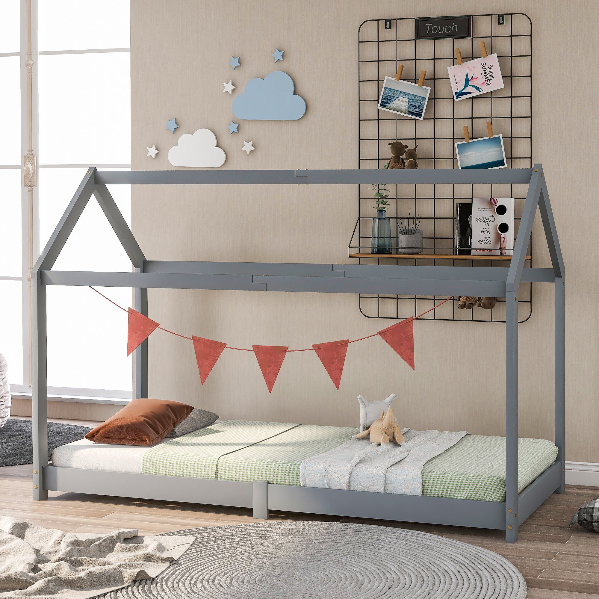 PHOEBE CAT Hausbett, Kinderbett 200x90cm Jugendbett aus Kiefernholz mit