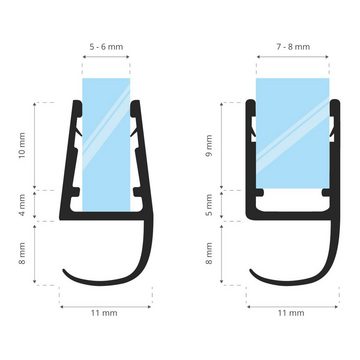 STEIGNER Duschdichtung UK15 vorgebogen, L: 30 cm, (1 Stück Packung, Einzeldichtung), für 6mm bis 8mm Glasstärke