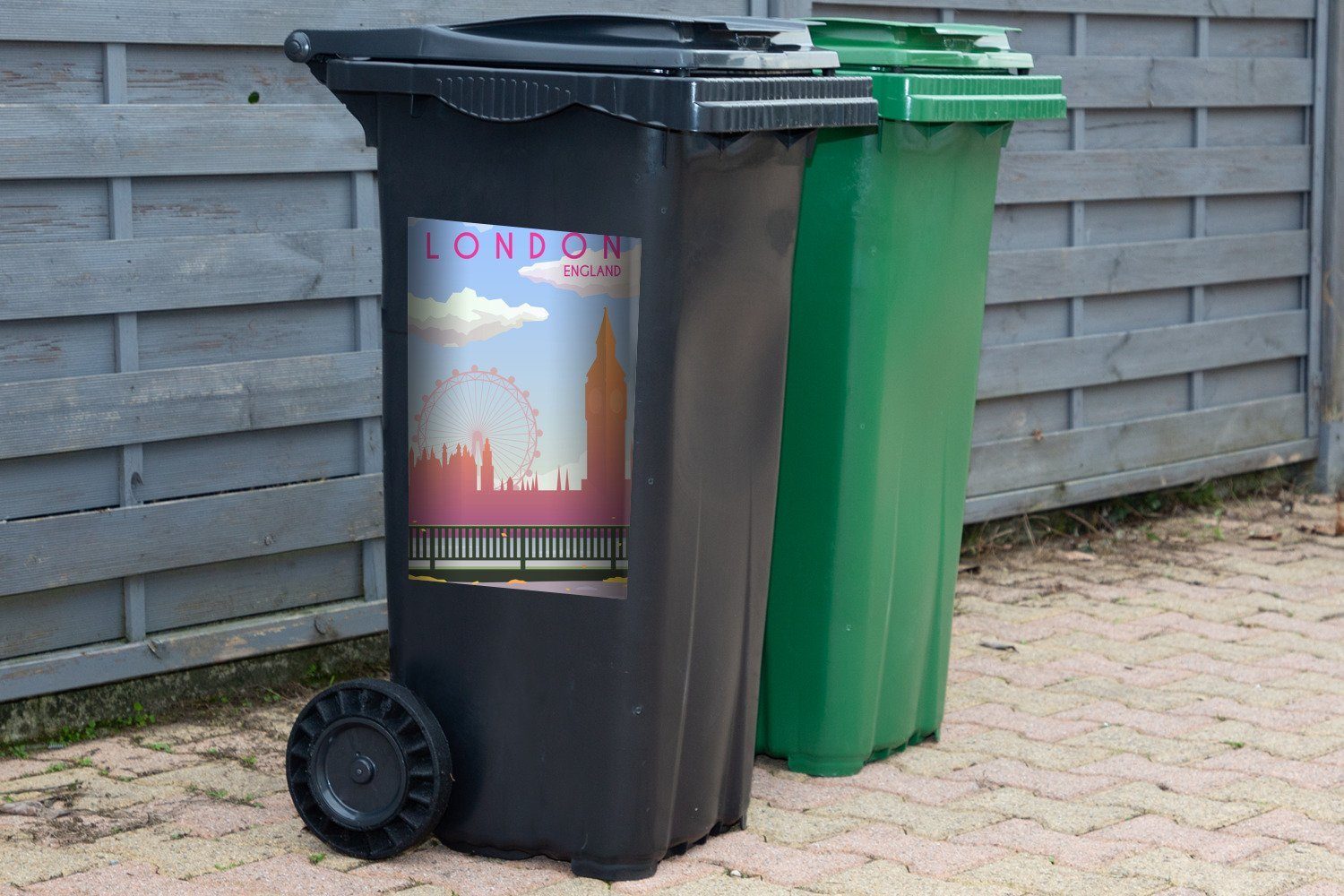 St), von Mülltonne, Skyline MuchoWow (1 Illustration Mülleimer-aufkleber, London, Abfalbehälter Wandsticker England Container, der Sticker,