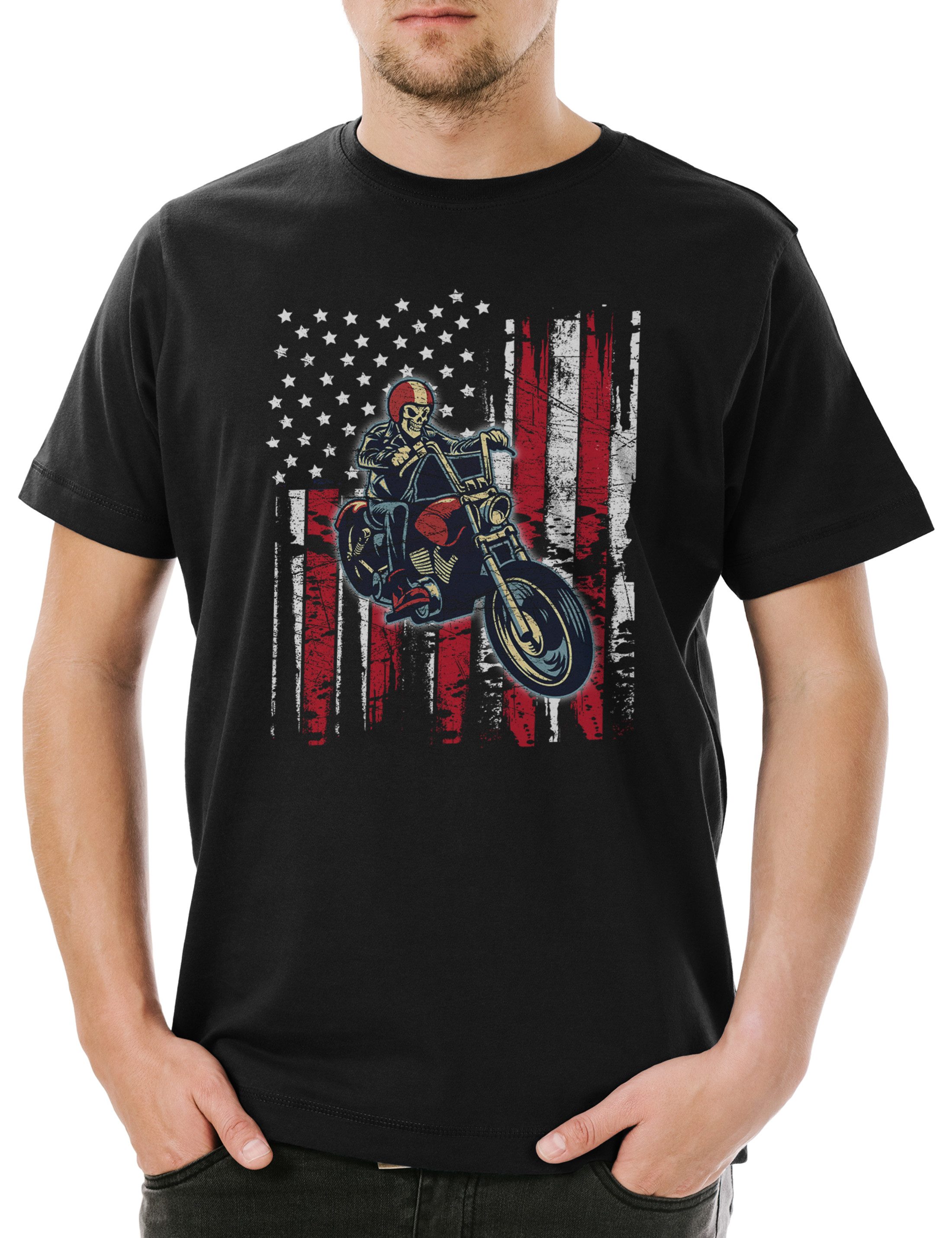 Urban Backwoods Print-Shirt Skeleton Biker Herren T-Shirt Biker Club MC Rocker Adler Eagle (1-tlg) Motorradfahrer Criminal Gangster Outlaw