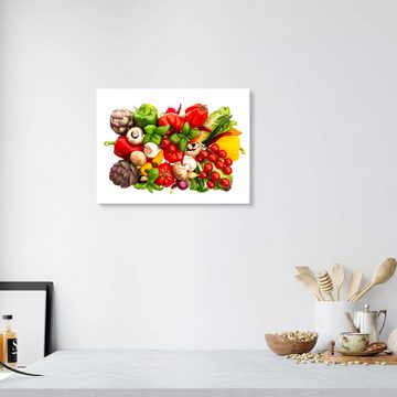 Posterlounge Alu-Dibond-Druck Editors Choice, frisches Gemüse und Kräuter auf Weiß, Küche Fotografie