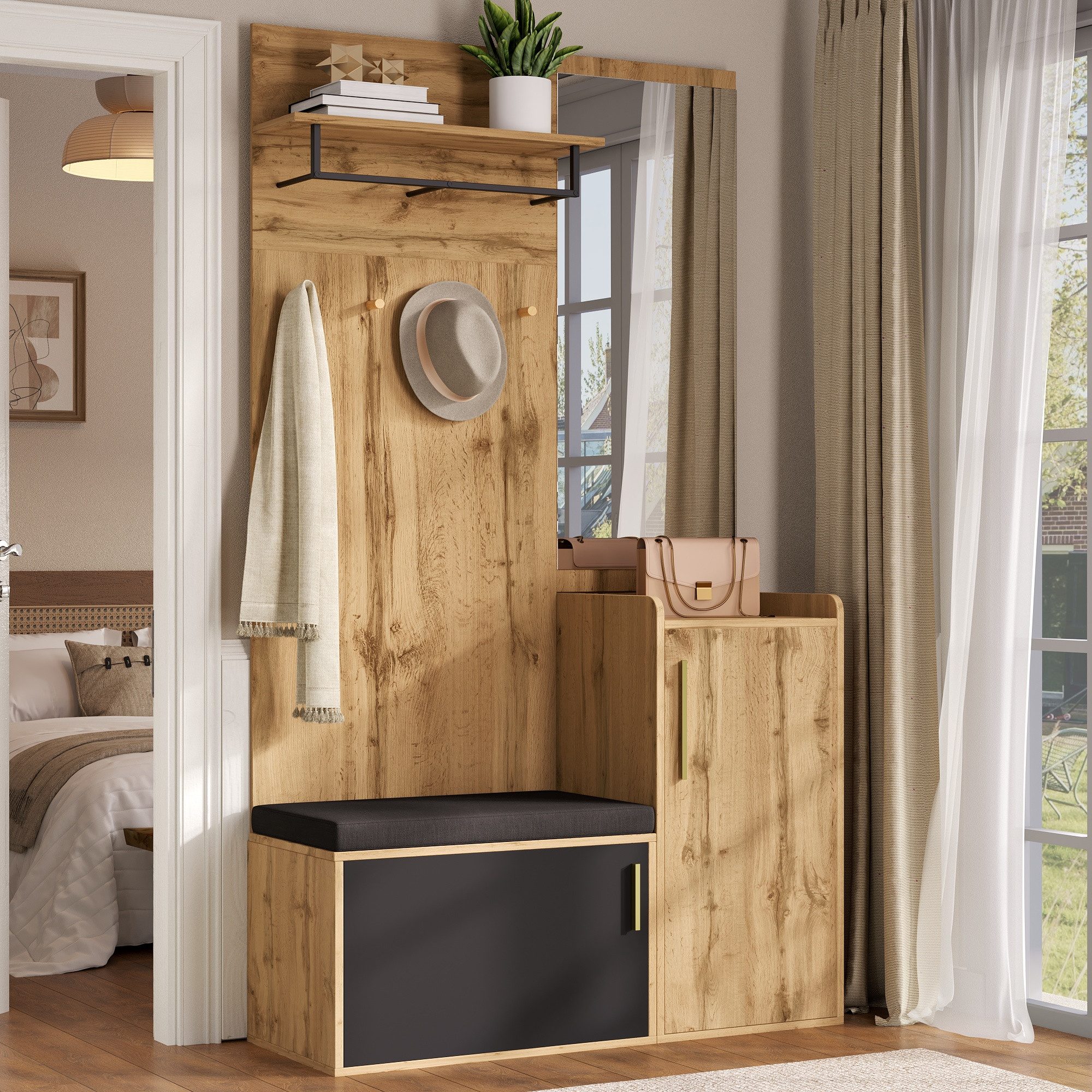 Merax Garderoben-Set mit Spiegel & gepolsterter günstig online kaufen