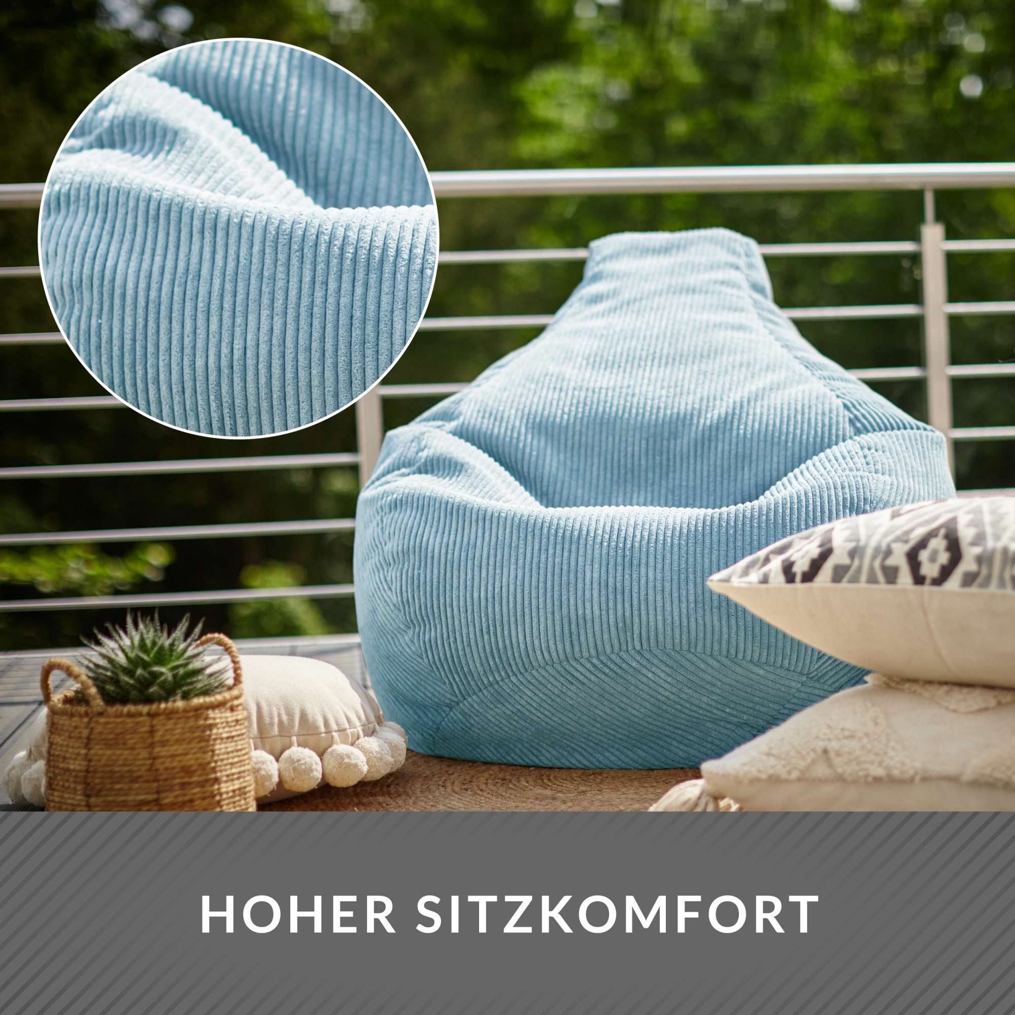 Green Bean Sitzsack Sitzsack Cozy Cord mit Rückenlehne (Indoor, waschbarer Bezug), Bean Bag Bodenkissen Lounge Sitzhocker Relax-Sessel Gamer Gamingstuhl – Bild 5 von 5