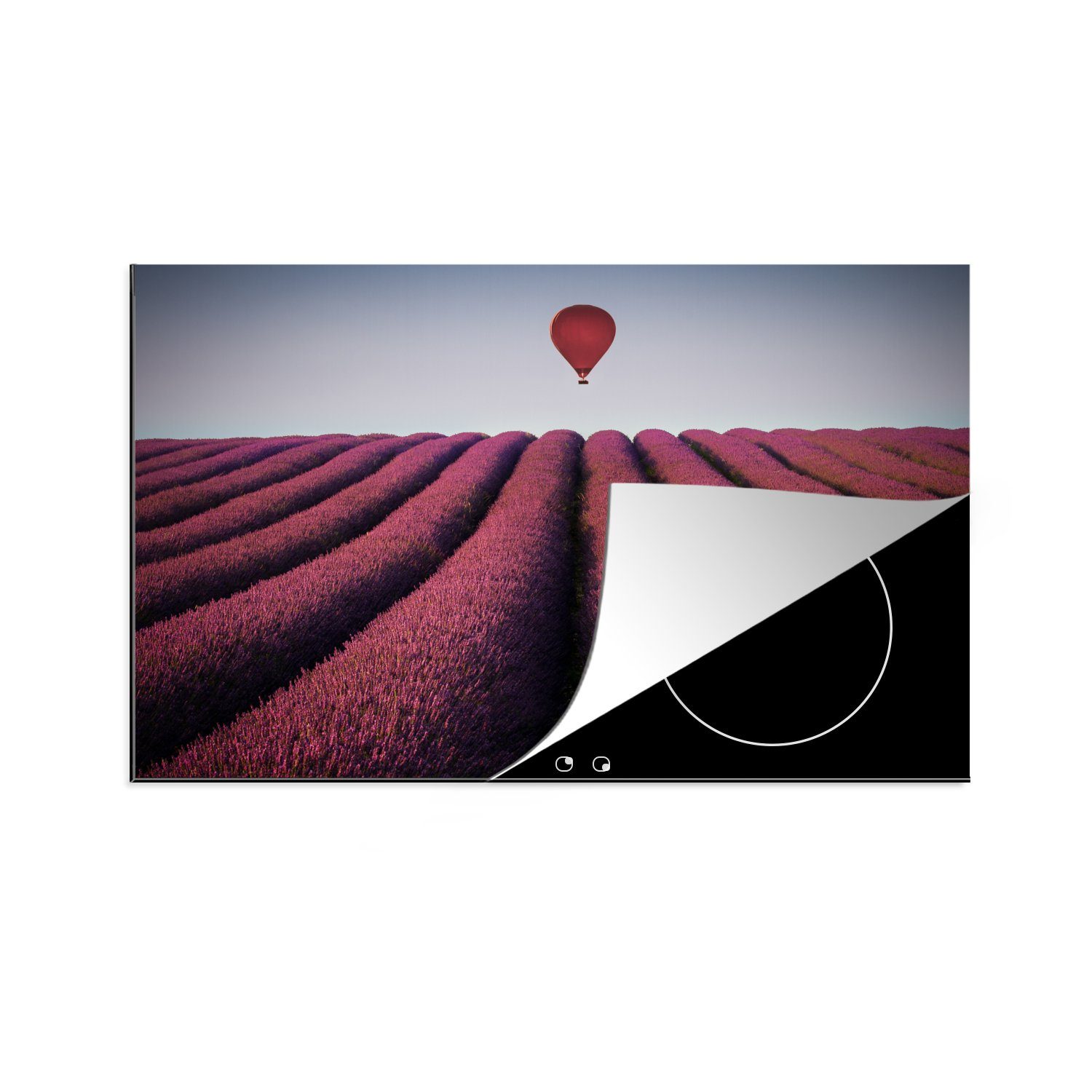 MuchoWow Herdblende-/Abdeckplatte Heißluftballon - Blumen - Lavendel, Vinyl, (1 tlg), 81x52 cm, Induktionskochfeld Schutz für die küche, Ceranfeldabdeckung