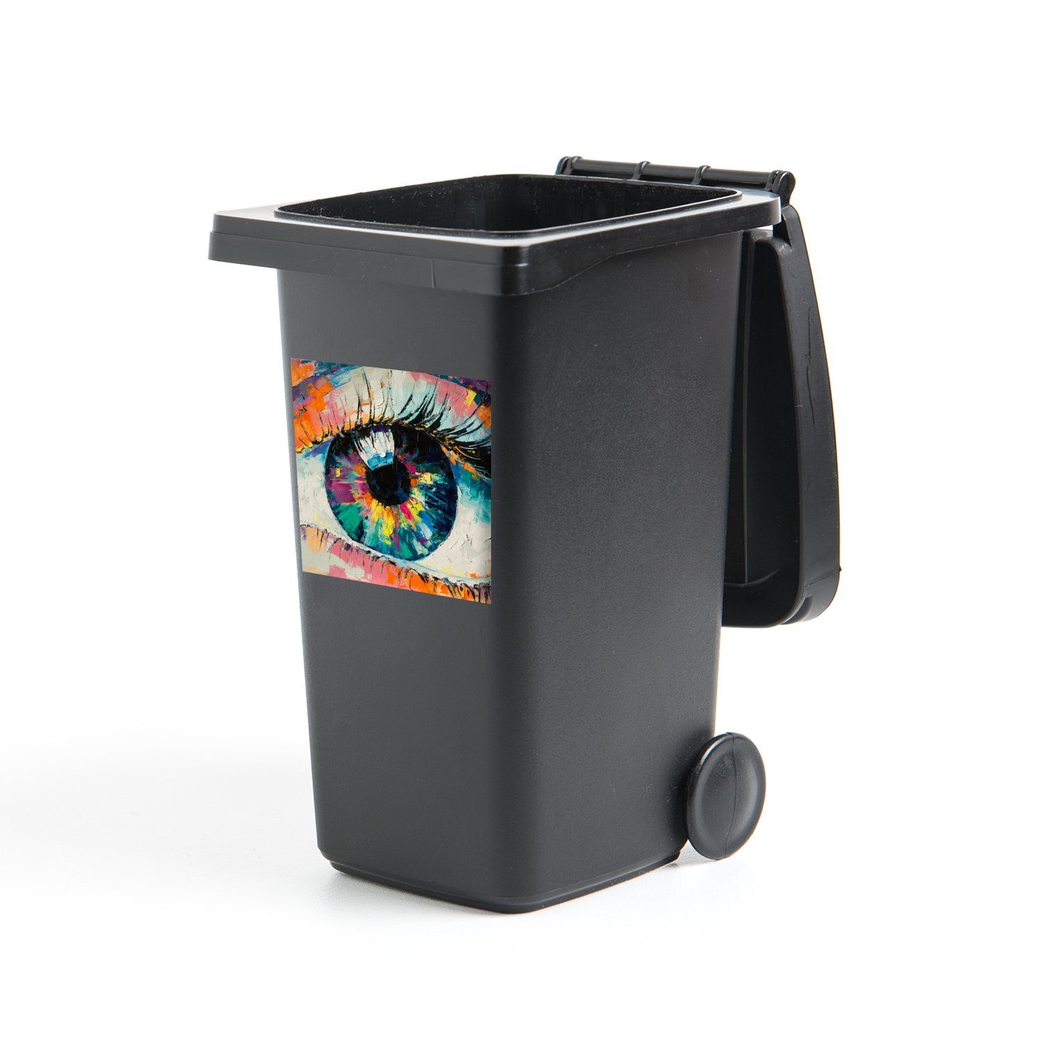 MuchoWow Wandsticker Malerei - Ölfarbe - Auge - Farben (1 St), Mülleimer-aufkleber, Mülltonne, Sticker, Container, Abfalbehälter