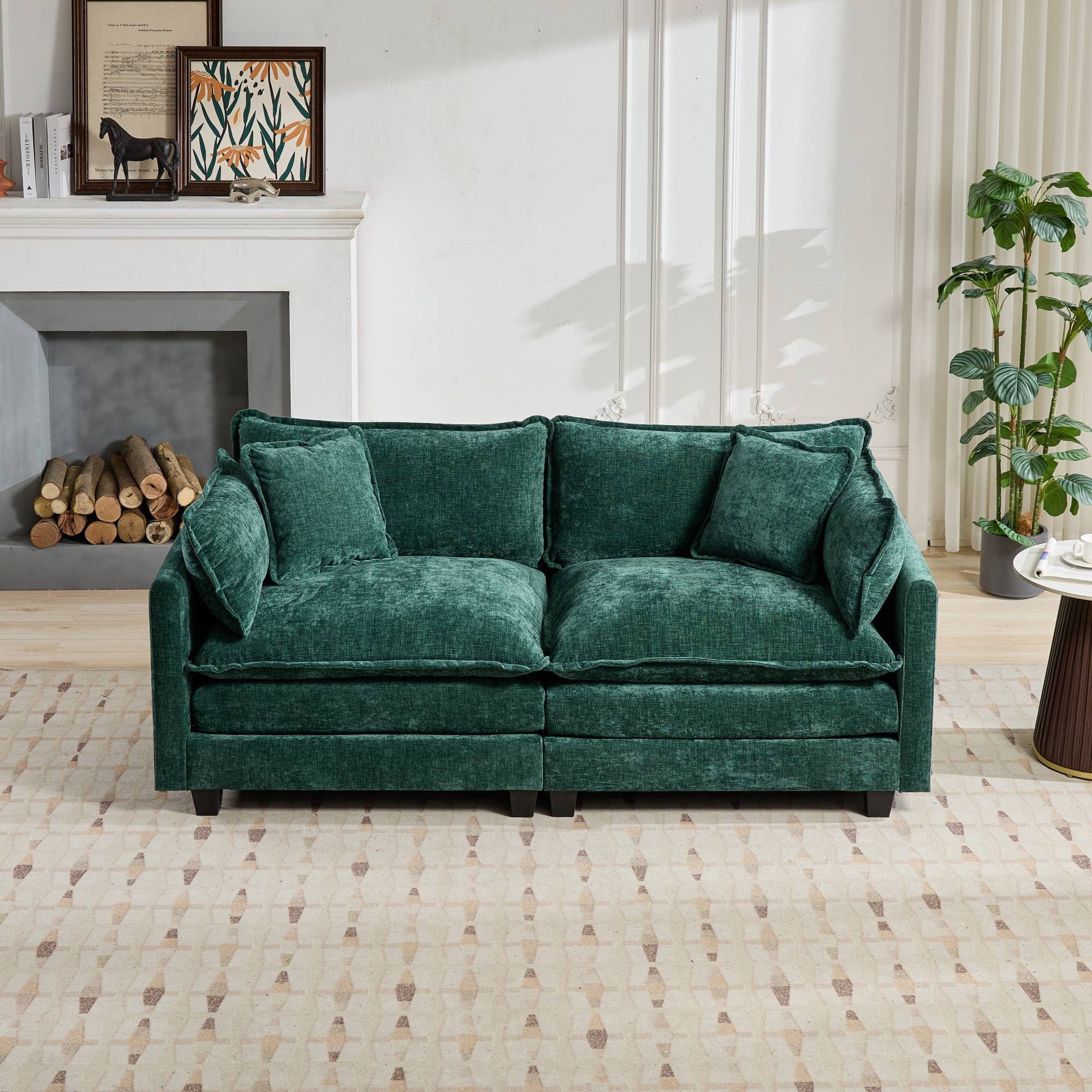 Odikalo Sofa Ecksofa Wolkensofa Chenille-Stoff, Zweisitzer-Sofa Cloud (Armlehnen nicht enthalten), modernes Ecksofa für Wohnzimmer, Schlafzimmer und Wohnung, bequemes, doppellagiges Sitzkissen, atmungsaktiver Chenille-Stoff