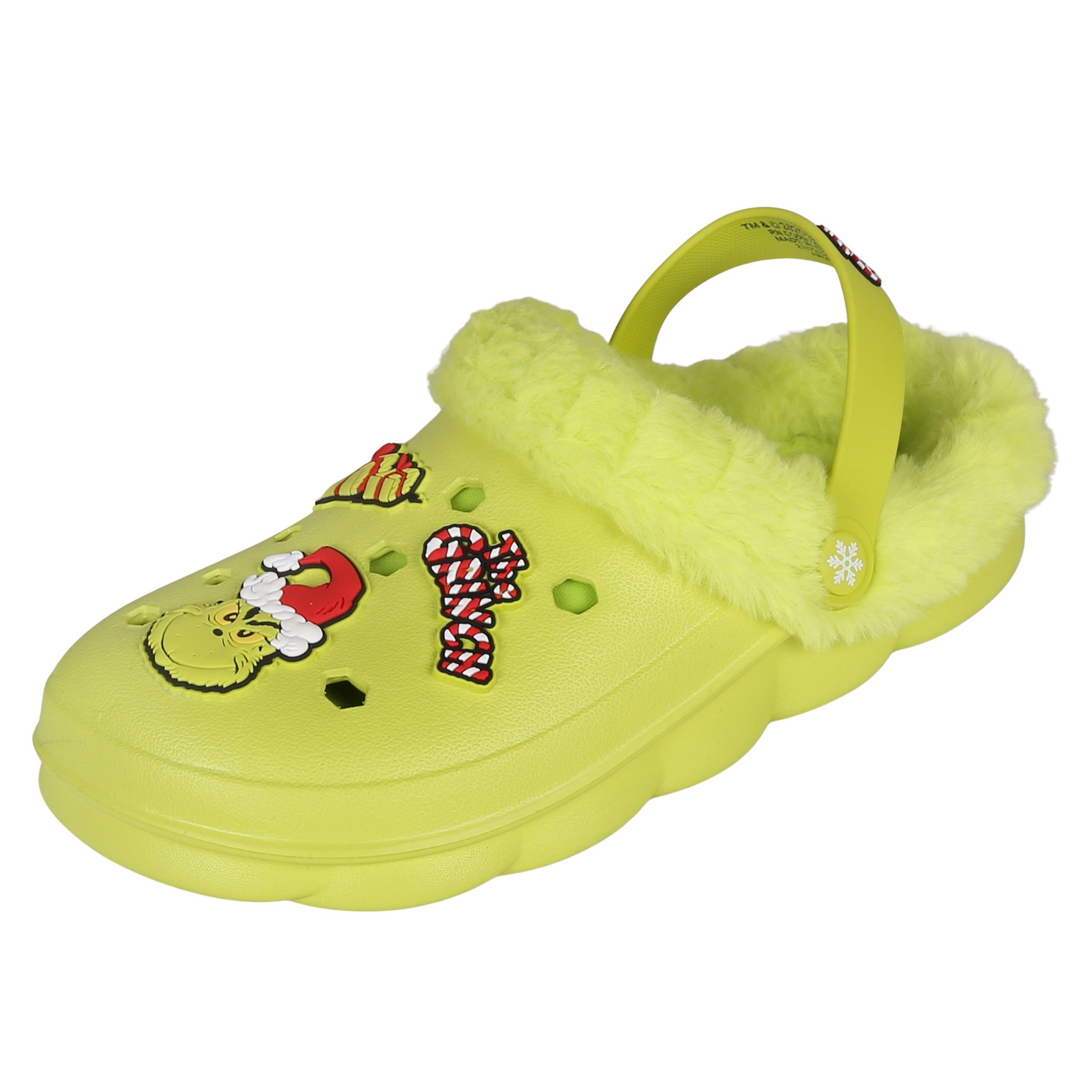 Sarcia.eu Grinch Kinderclogs, ISOLIERTE Weihnachtsclogs mit Fell für Kinder Hausstiefel