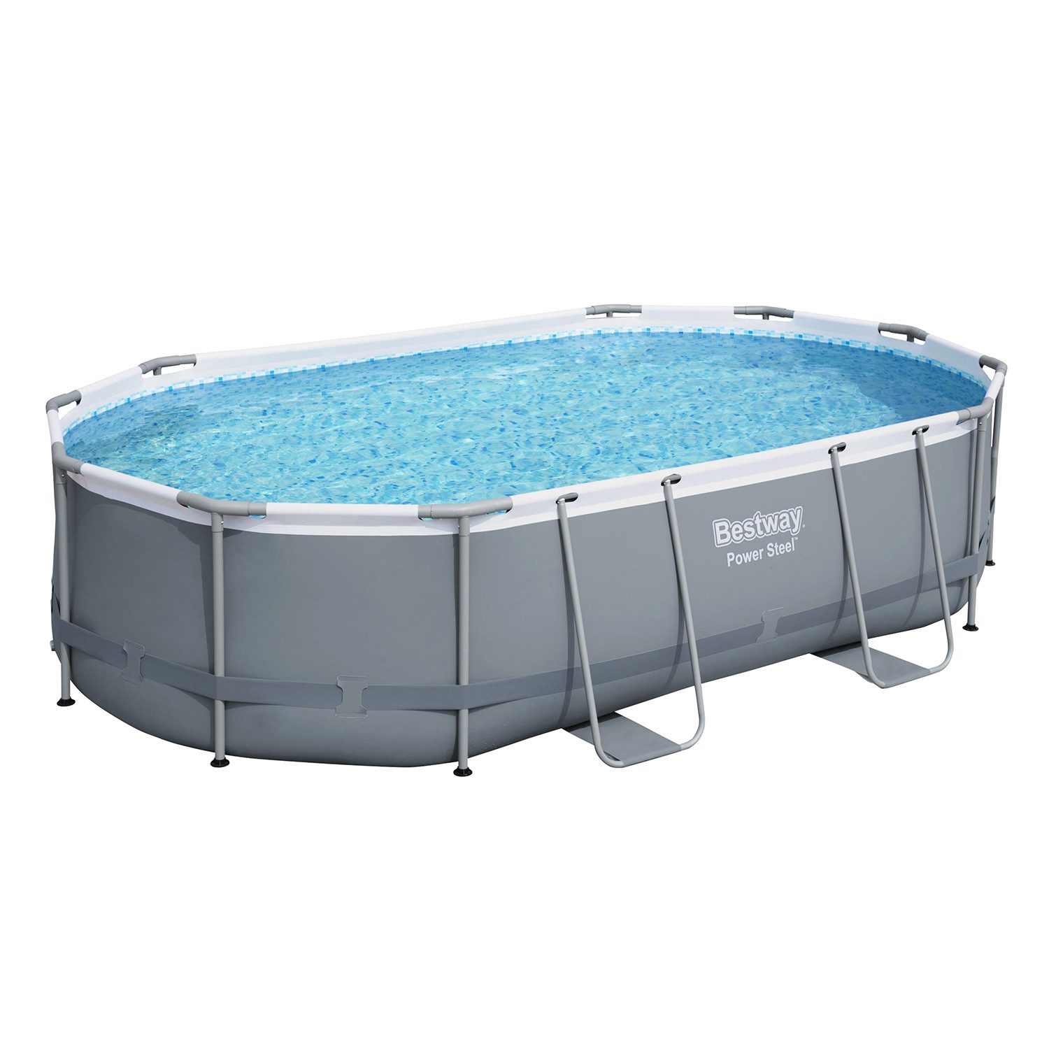 Bestway Framepool Power Steel™ Solo Pool ohne Zubehör 488 x 305 x 107 cm, grau, oval