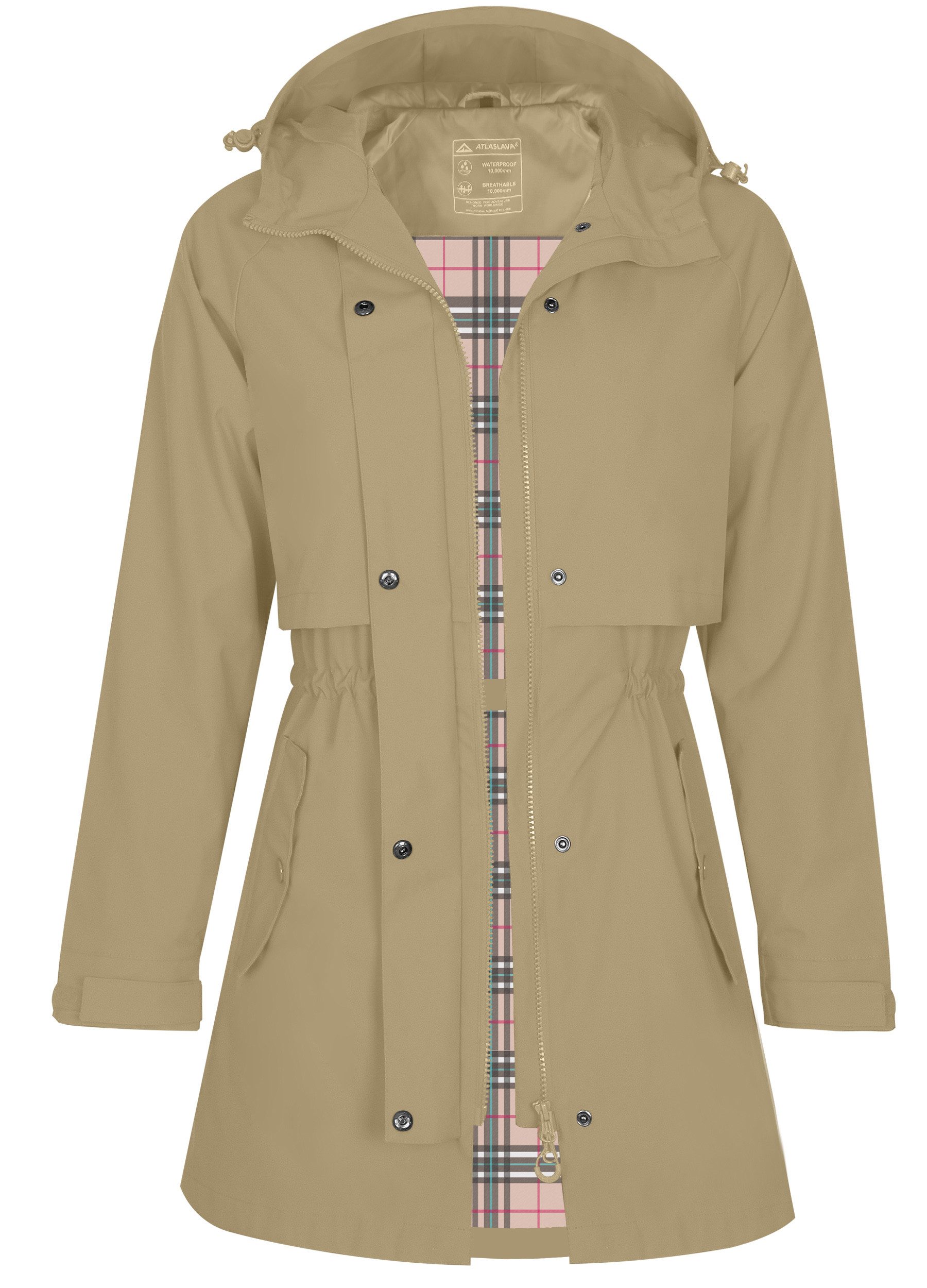 ATLASLAVA Regenjacke Damen Regenmantel Wasserdicht Kapuze Women Rain Jacke (1-St) Übergangsjacke Outdoor Frühling Sommer Herbst