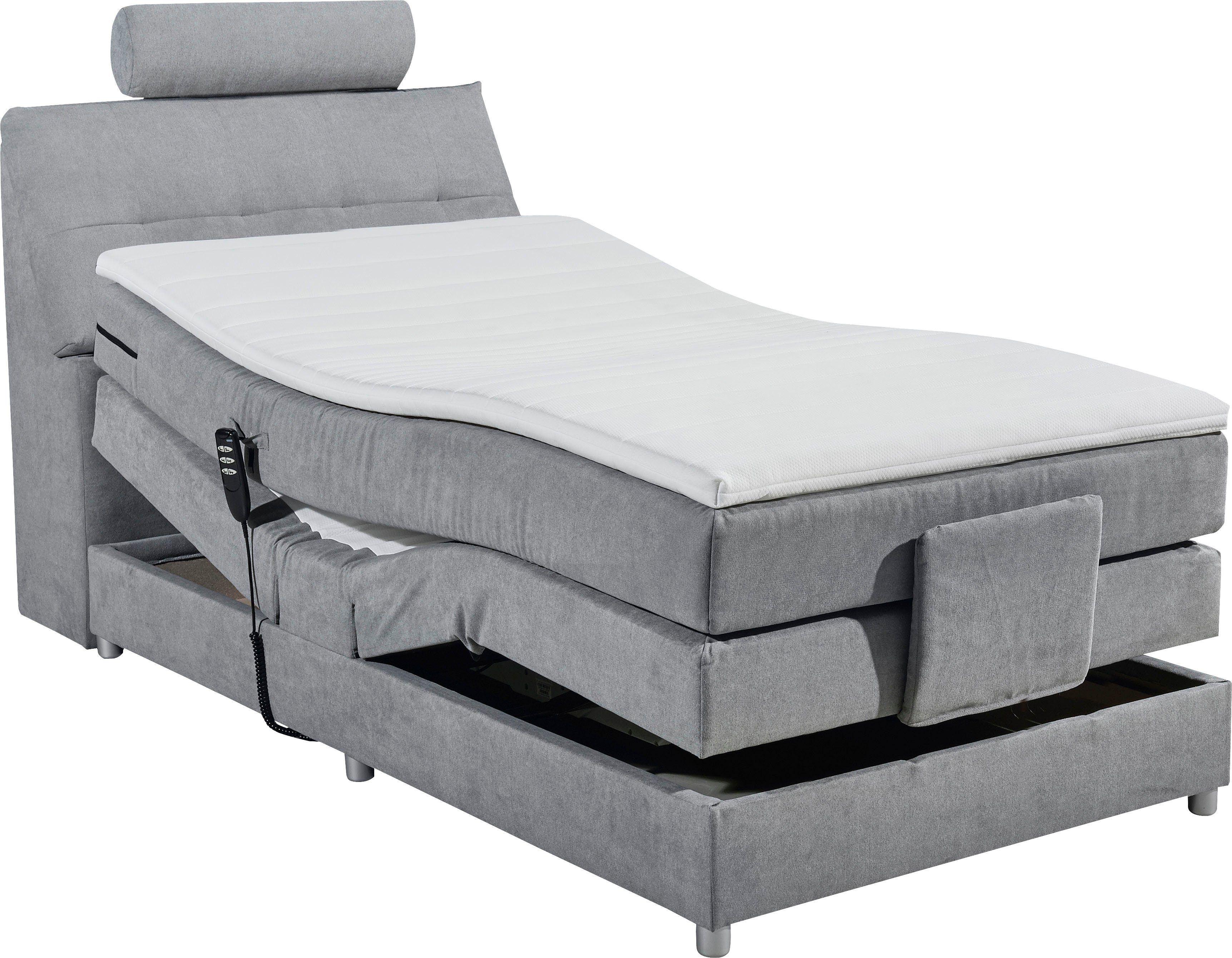 ED EXCITING DESIGN Boxspringbett Palermo, inkl. Motor, Topper, Kopfstütze und Stauraum im Kopfteil