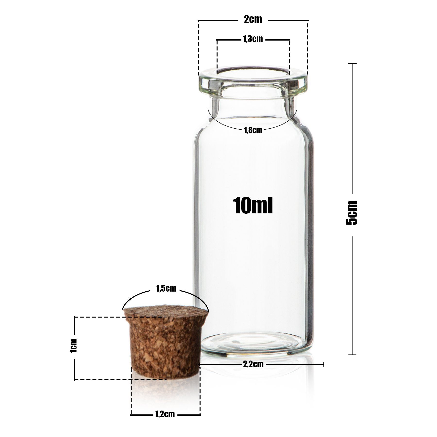 Glasfläschchen BigDean ml (20-tlg) Glas, 10 ca. Korken 5x2cm, mit Stück 20 Vorratsglas