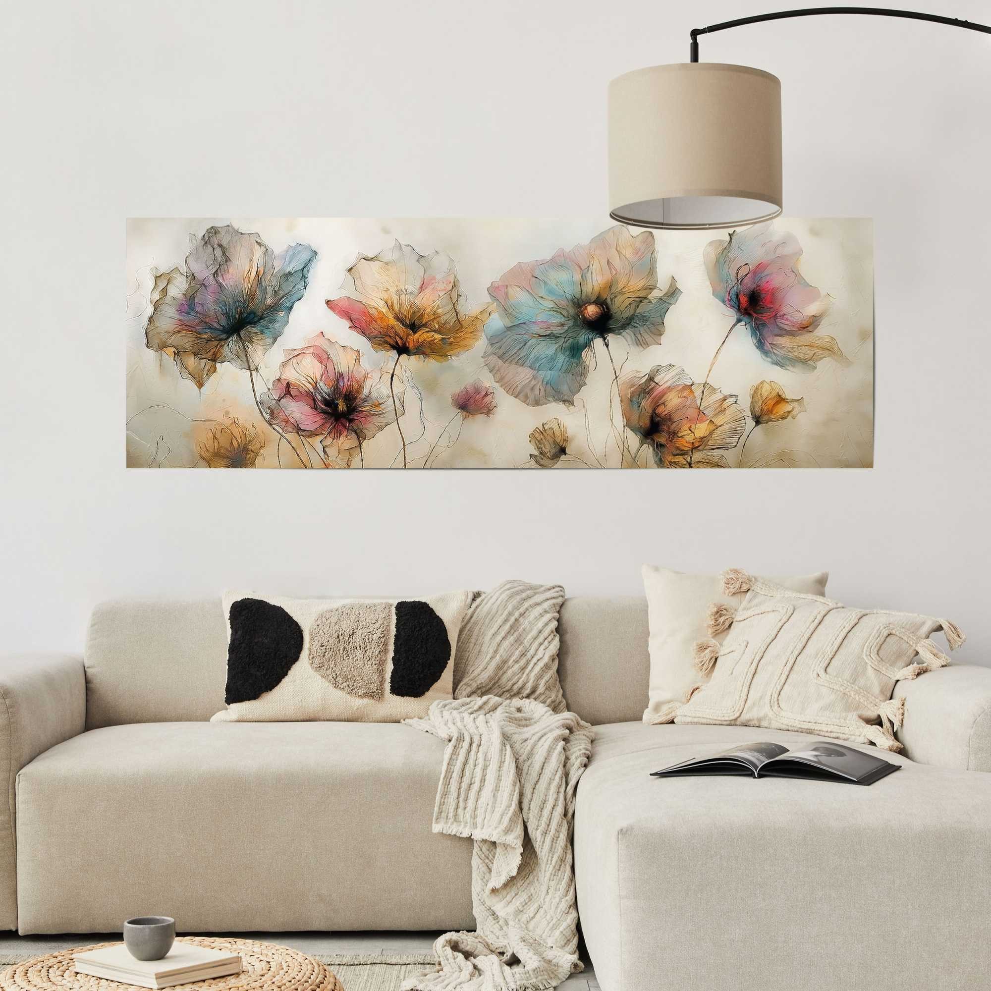 Reinders! Poster Aquarell Blumen, Wohnzimmer - Beige - 170 gr. Papier - Blumen und Pflanzen - 158x53 cm