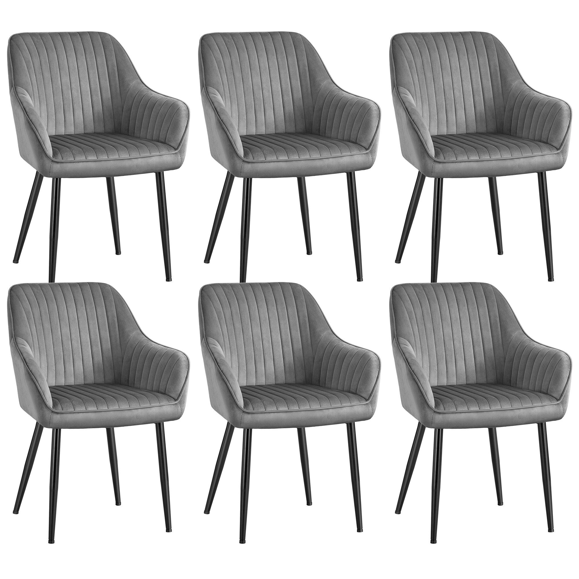 SONGMICS Esszimmerstuhl Küchenstuhl aus Samt, Polsterstuhl mit Armlehnen, Loungesessel (6 St), 6er Set, Metallbeine, bis 120 kg belastbar