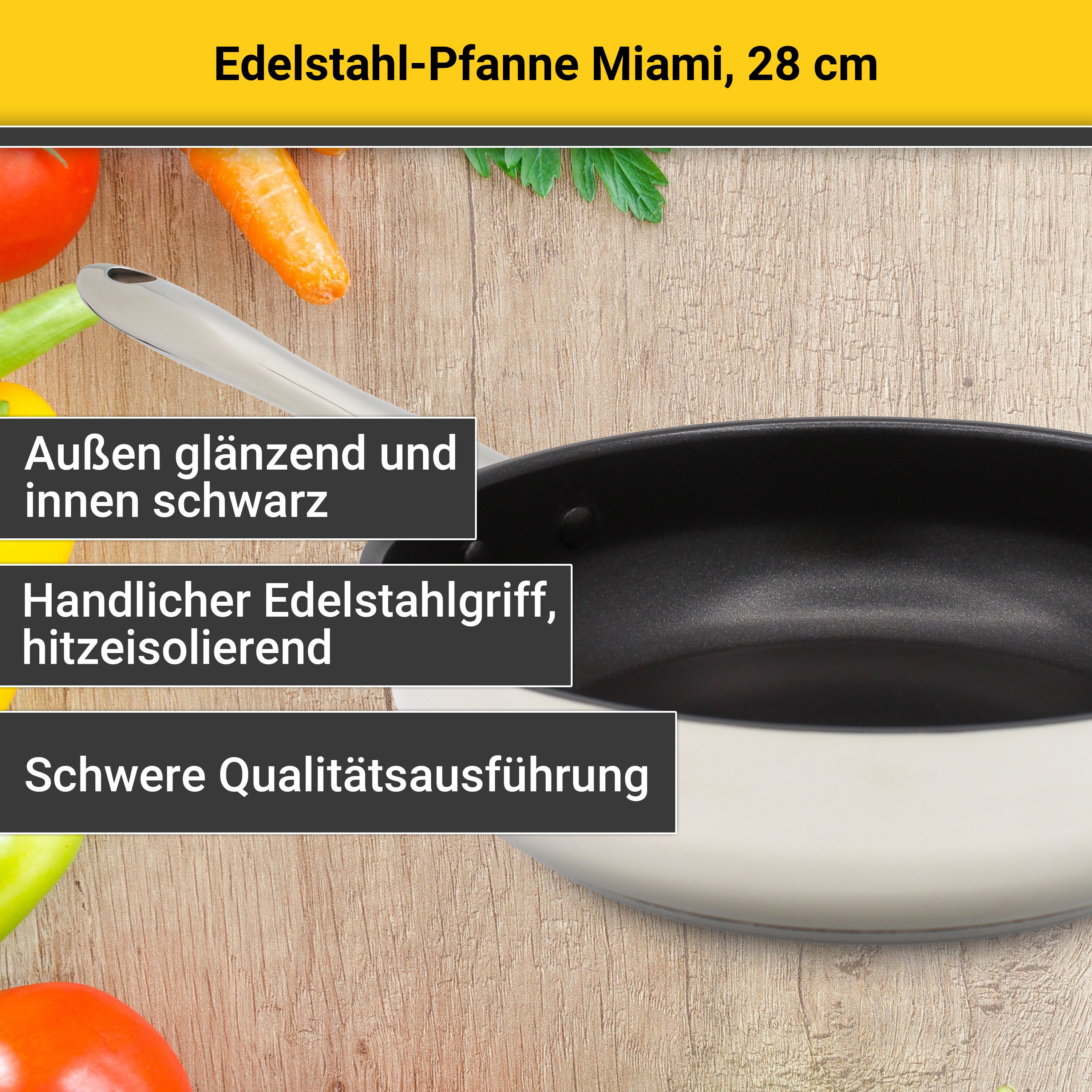 Krüger Bratpfanne Edelstahl Pfanne Miami, Ø 28 cm, Edelstahl (1-tlg), mit Antihaft-Versiegelung, backofenfest bis 180°C