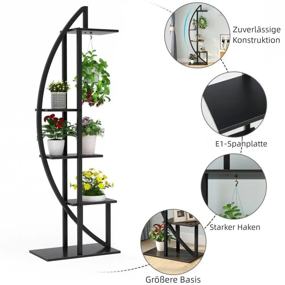 Tribesigns Blumenständer Pflanzenregal (2 St), 5-Tier Metall-Pflanzenständer, mit Aufhängehaken