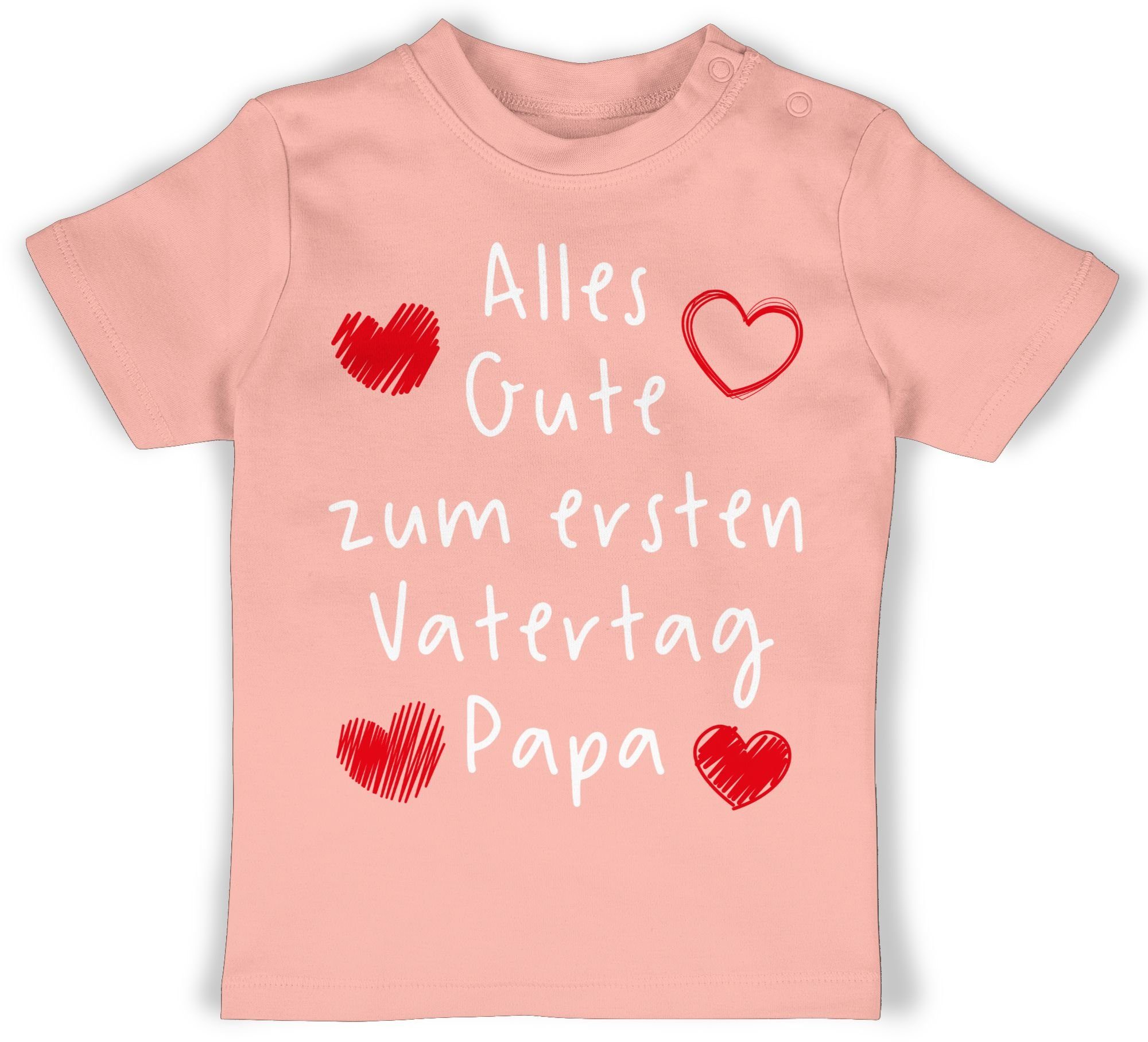 Shirtracer T-Shirt Alles Gute zum ersten Vatertag Handschrift weiß Geschenk Vatertag Baby 1 Babyrosa