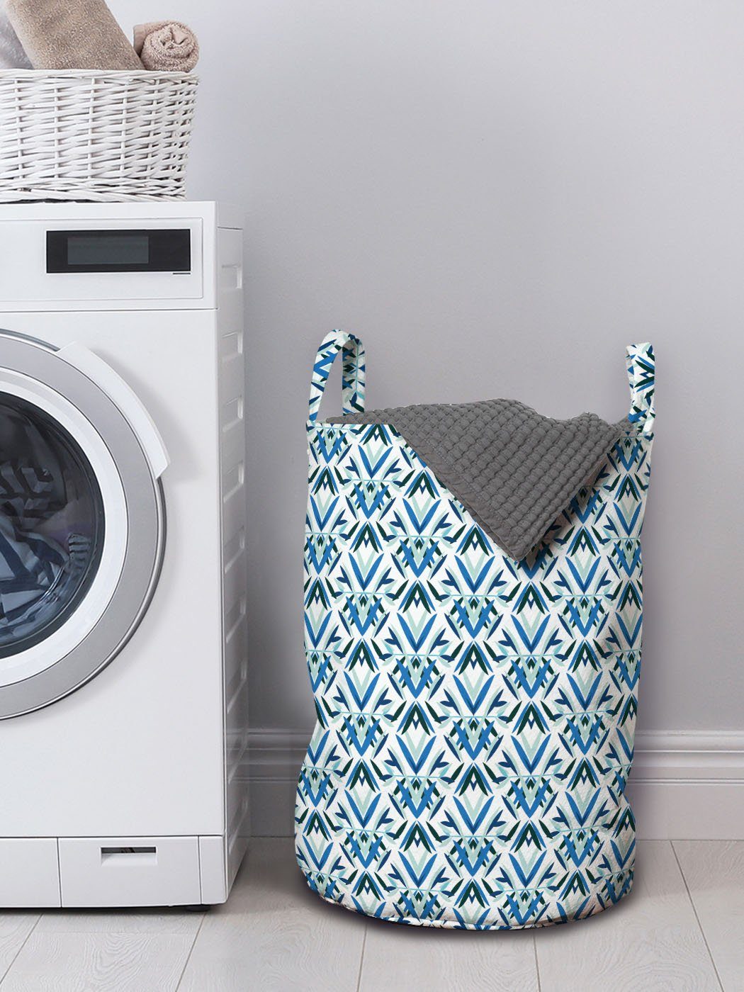 Blau mit für Form-Muster Kordelzugverschluss Grün Waschsalons, Wäschekorb Abstrakt Griffen Abakuhaus Wäschesäckchen