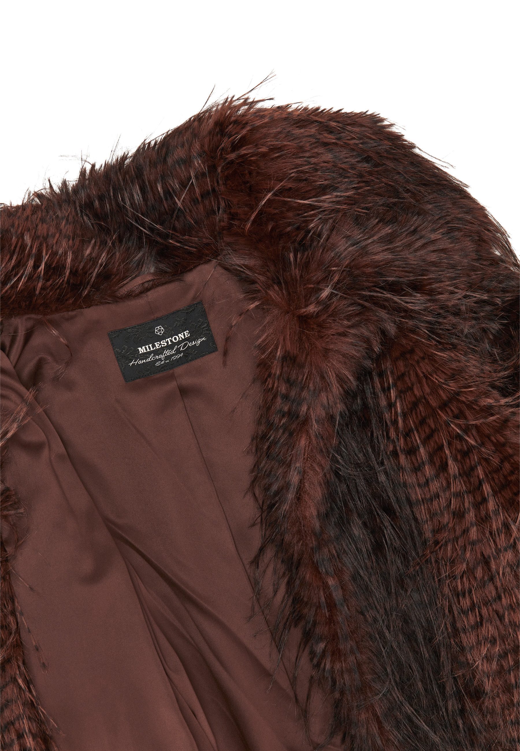 MILESTONE Fellimitatjacke MSNelly Zweifarbiger Feder-Look aus langhaarigem Kunstpelz mit Satinfutter – Bild 4 von 5