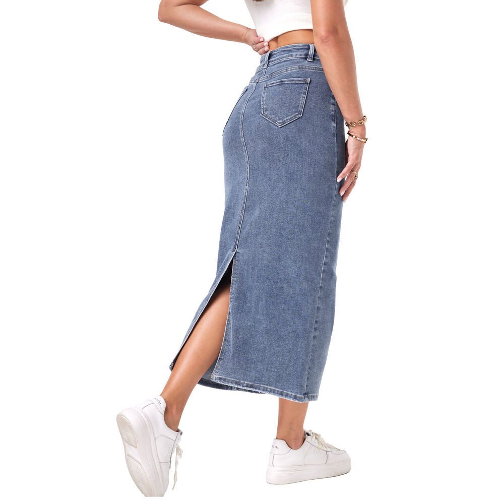 Ital-Design Jeansrock Stylischer Midi-Jeansrock mit hohem Bund für Damen (9 günstig online kaufen