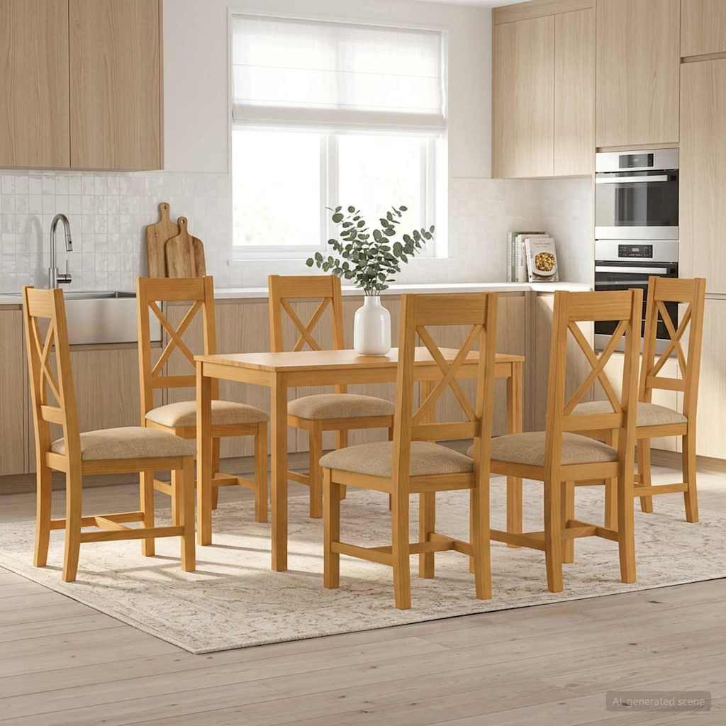 vidaXL Gartenlounge-Set Essgruppe 7 stk. Beige Massivholz Eiche, (7-tlg)