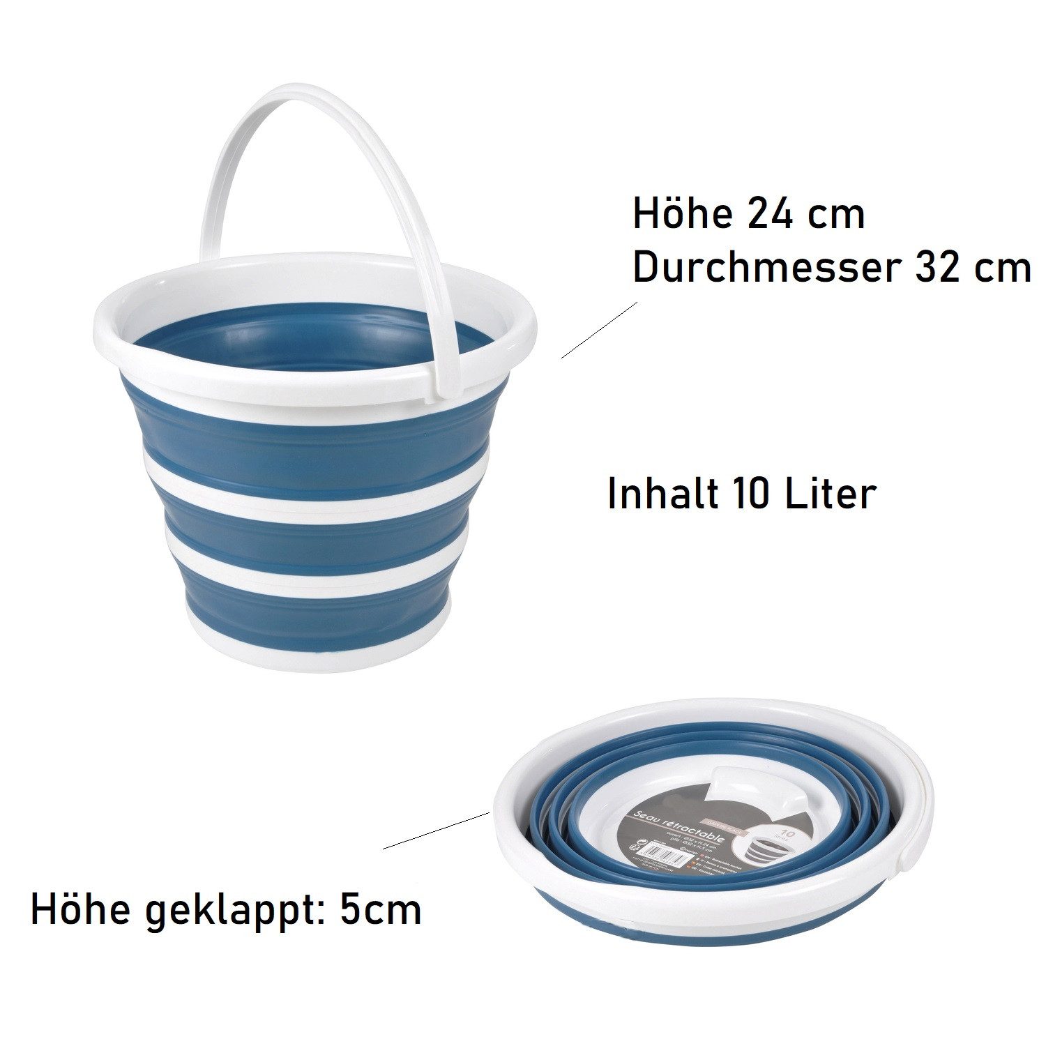 Sanixa Falteimer Falteimer 10 L Haushaltseimer Wassereimer Eimer, (faltbar, Reinigungseimer Reinigungszubehör), Putzeimer Universaleimer verstärkter Boden