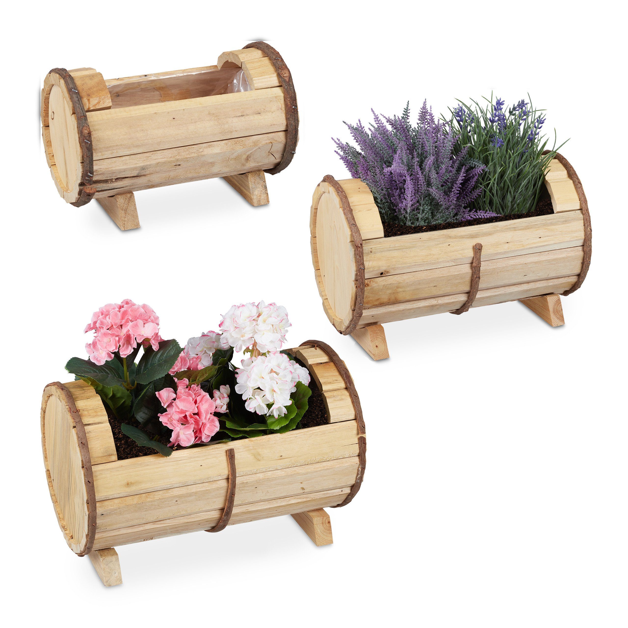 relaxdays Blumenkasten Blumenkasten aus Holz 3er Set