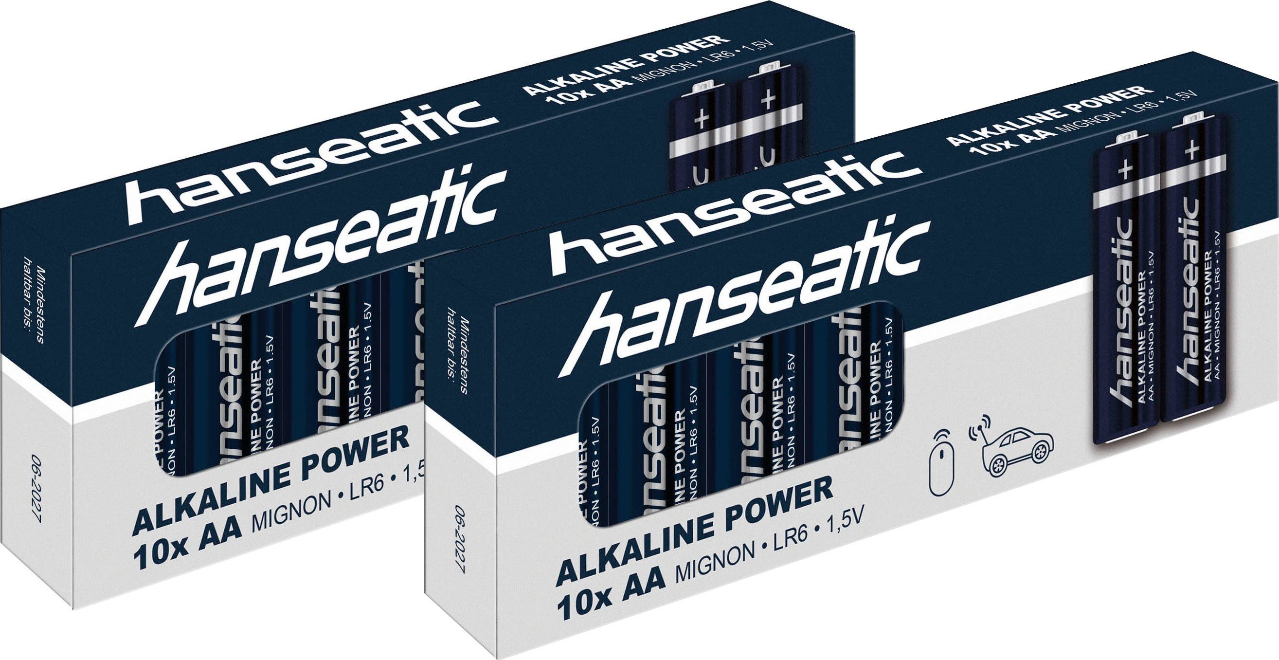 Hanseatic 20er Pack Alkaline Power, AA Mignon Batterie, LR06 (20 St), bis zu 5 Jahren Lagerfähigkeit | Standard-Batterien