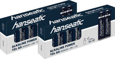 Hanseatic 20er Pack Alkaline Power, AA Mignon Batterie, LR06 (20 St), bis zu 5 Jahren Lagerfähigkeit