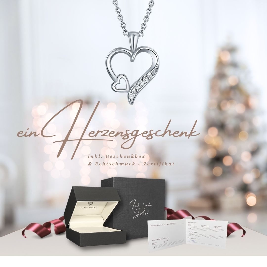 LOVENEST Herzkette Halskette Damen Silber 925 / Gold vergoldet mit Herz-Anh günstig online kaufen