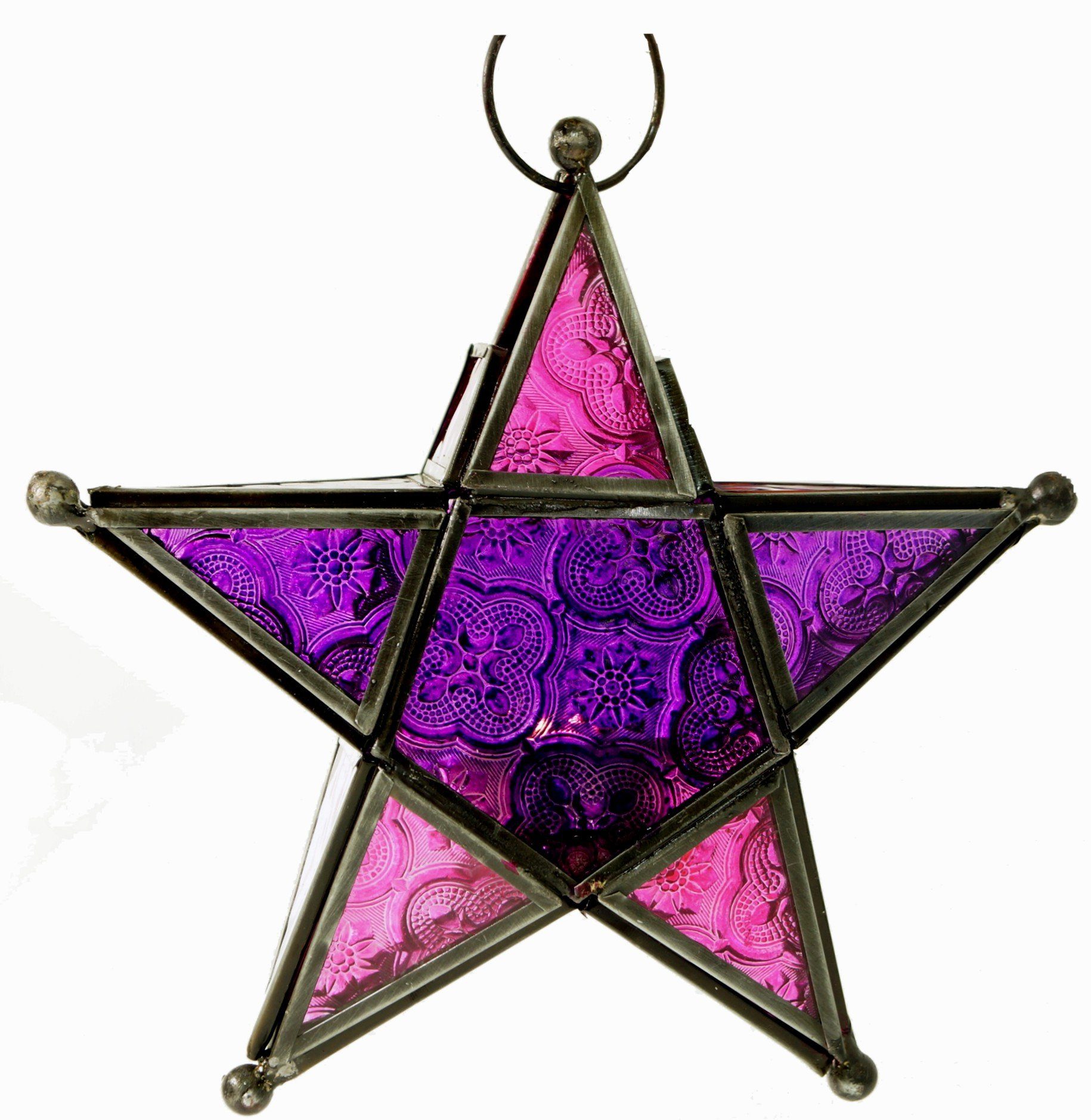 Glas Windlicht marrokanischem.. lila/pink-bunt Orientalischer Stern Guru-Shop in