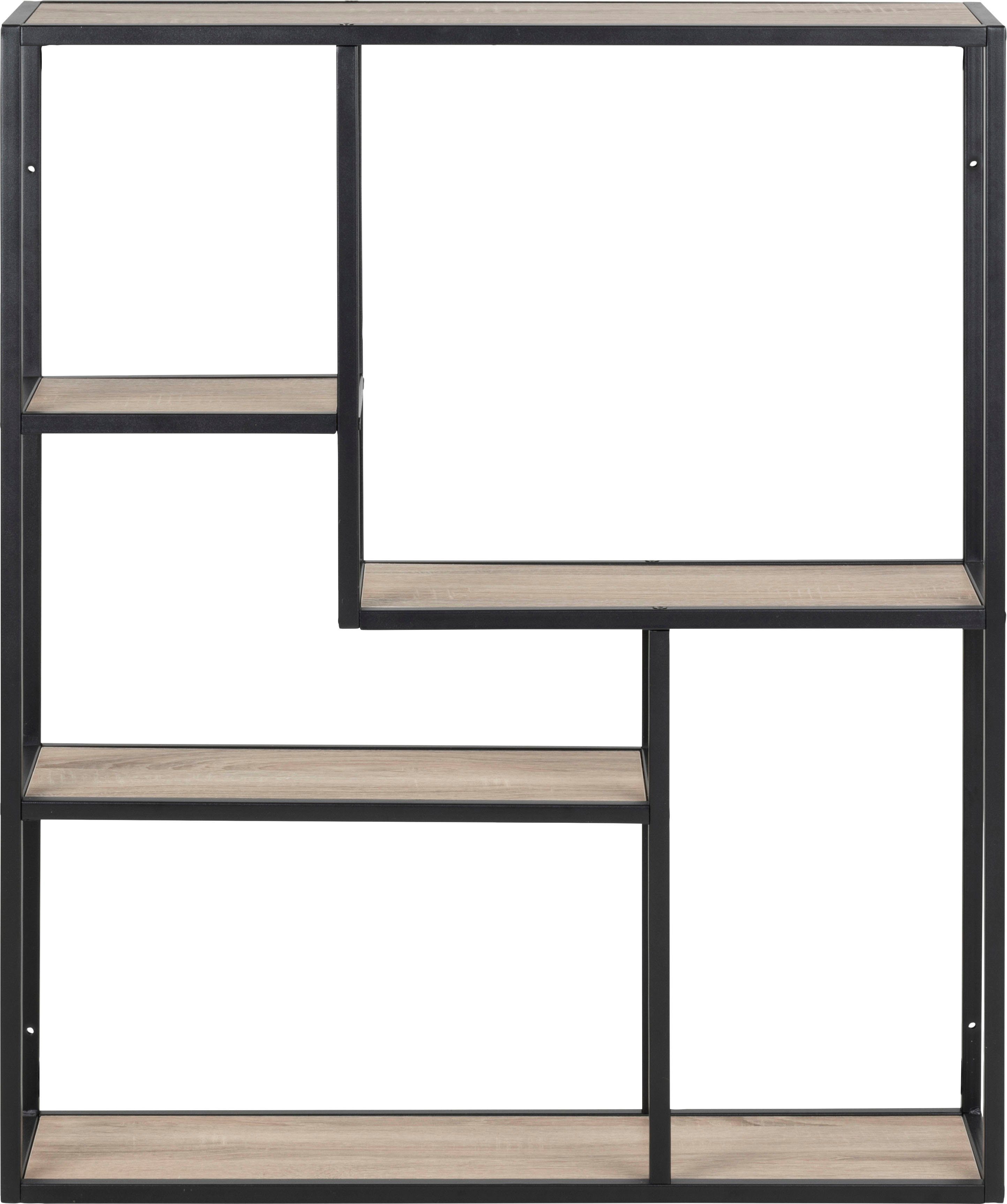 Sonoma matt Wandregal, Metallgestell 3 GROUP / ACTONA Einlegeböden, Eiche Details Industrie-Look, asymmetrische im schwarz