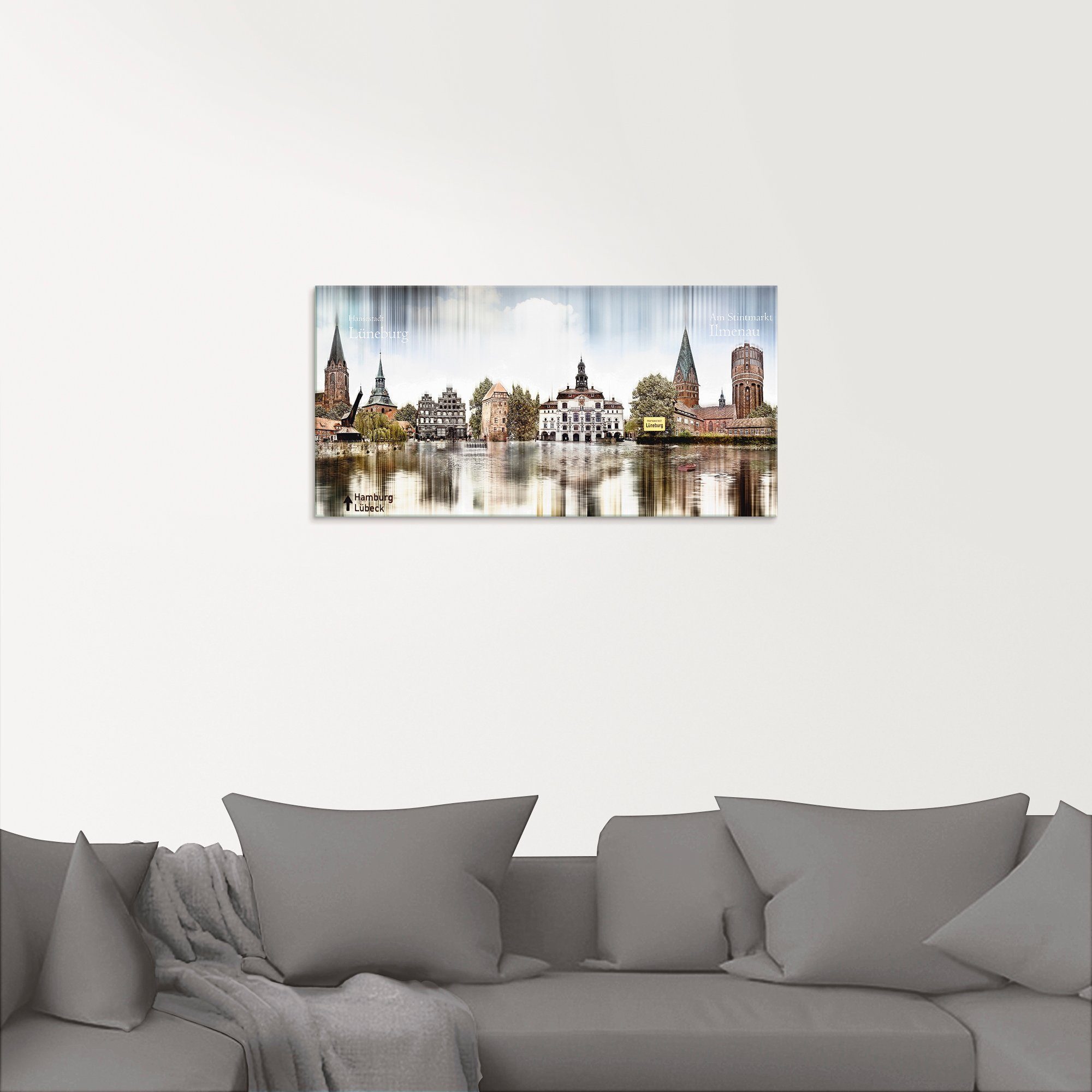 Artland Glasbild Lüneburg Deutschland in Größen Abstrakte verschiedenen St), Collage, (1 Skyline