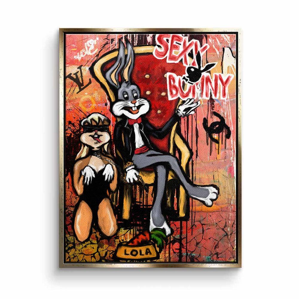 DOTCOMCANVAS® Leinwandbild, Leinwandbild Sexy Lola Lola Bunny Bugs Bunny Playboy Pop Art mit premi goldener Rahmen