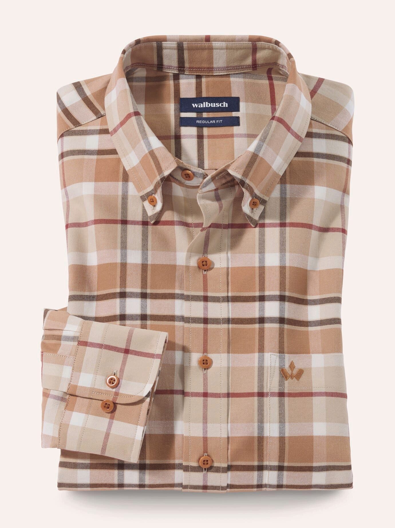 Walbusch Langarmhemd Herren Hemd aus angerautem Baumwoll-Twill Regular fit Kentkragen Langarm, Kentkragen, klassisch
