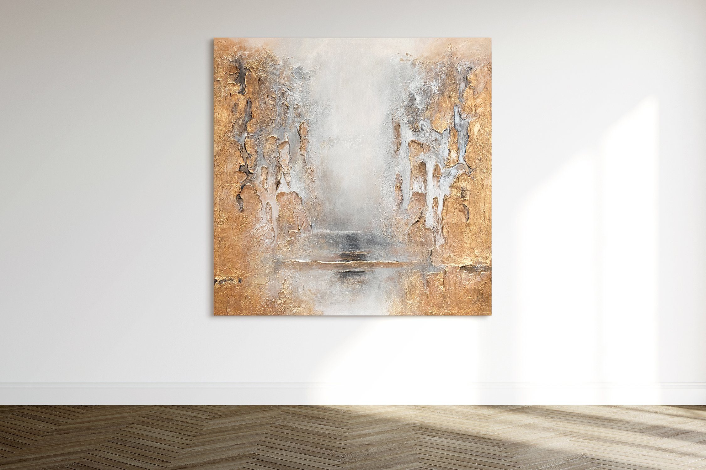YS-Art Gemälde auf Gold Abstrakte Bild Grau Abstraktes Klassik, Bilder, Handgemalt Leinwand