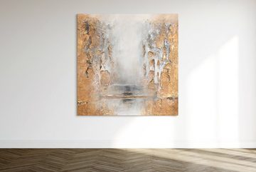 YS-Art Gemälde Klassik, Abstrakte Bilder, Abstraktes auf Leinwand Bild Handgemalt Gold Grau