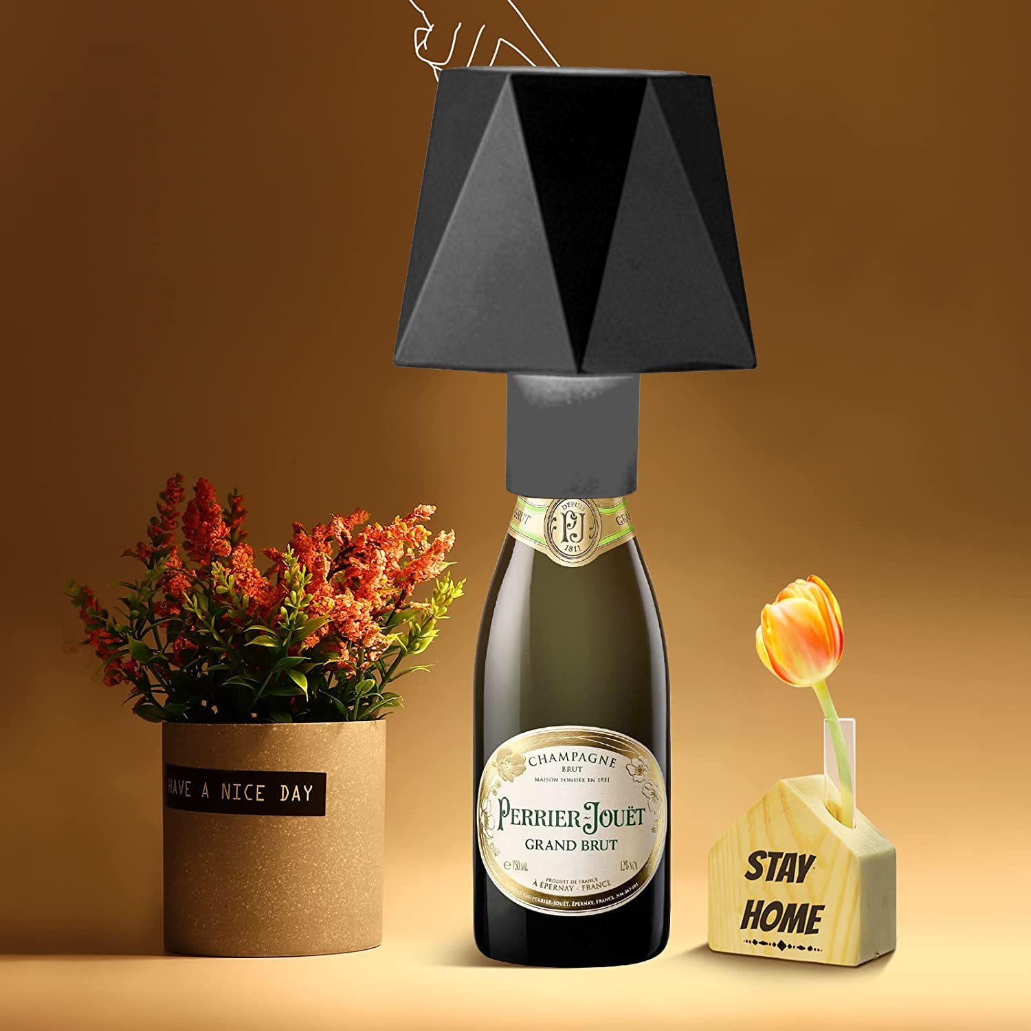 KUGI LED Nachttischlampe LEDTischleuchte Dimmbare Flaschenlampe Akku, Bar-Restaurant-Atmosphärenlicht,Weinkopf-Nachtlicht, tragbare kreative tragbare Ladeschreibtischlampe, Modern Creative Tischleuchte Kabellos Weinflaschenlicht schwarz