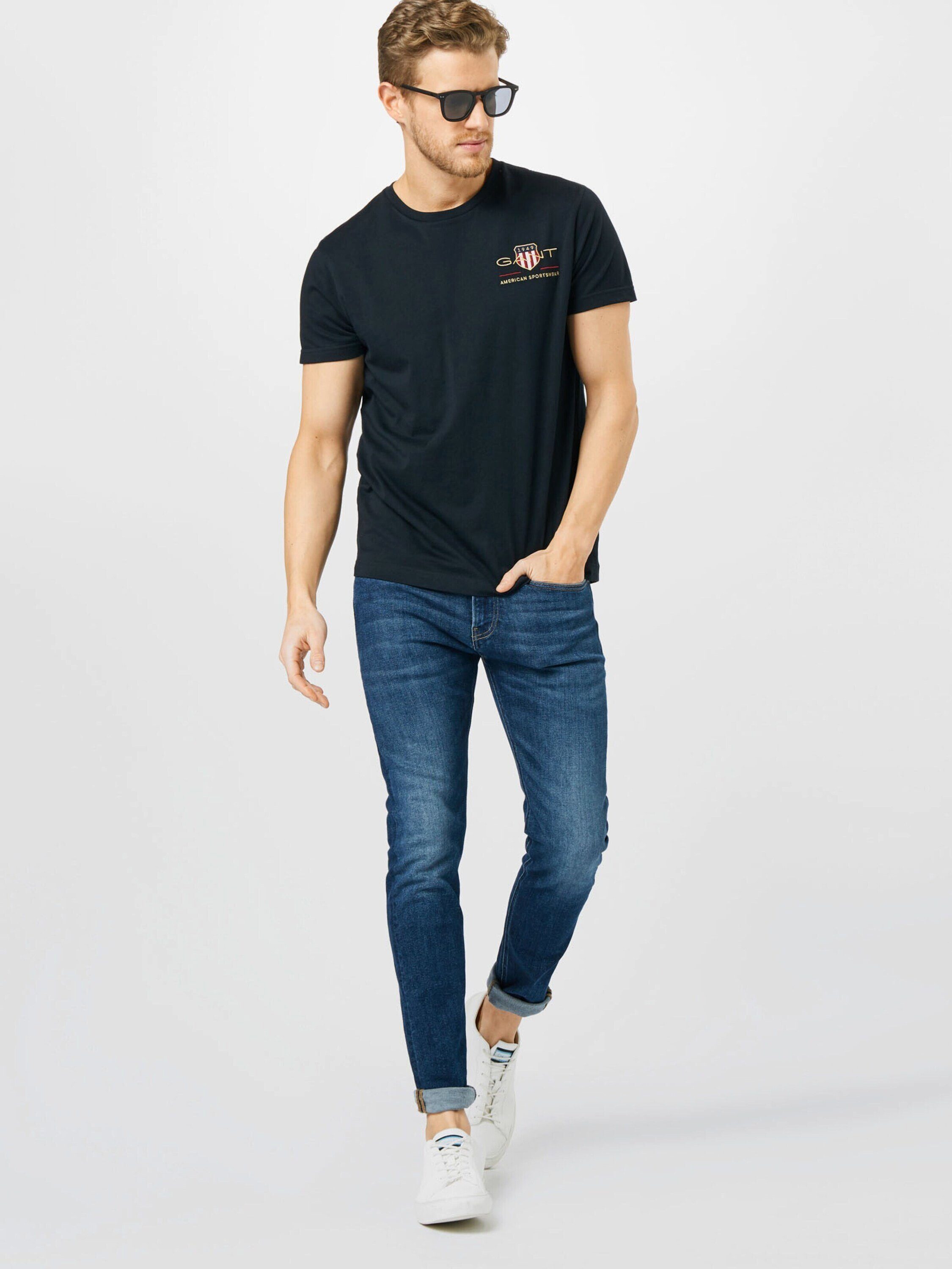 Schwarz T-Shirt (1-tlg) Gant