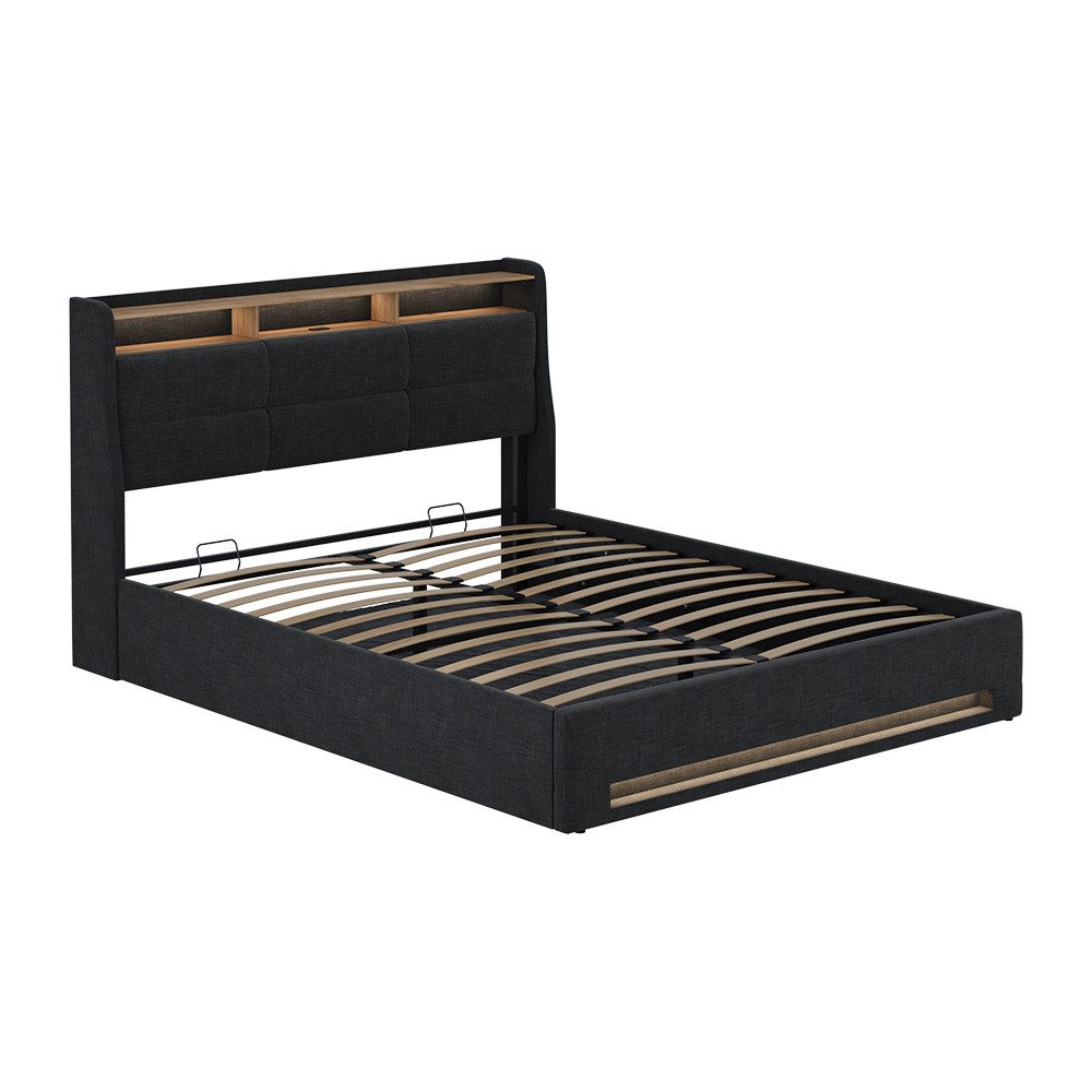 VitaliSpa® Polsterbett Christin, Anthrazit/Eiche, 160x200 mit LED und USB-Anschluss (1-tlg)