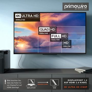 Primewire Audio- & Video-Kabel, DisplayPort, HDMI Typ A (300 cm), DP 1.2 zu HDMI 2.0 Adapterkabel 4k – UHD 3840 x 2160 @ 60 Hz - 3m