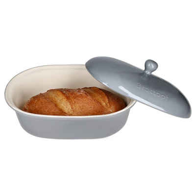 MamboCat Brotkasten Oskar Brottopf in Grau Brotkasten mit Deckel Brot Aufbewahrungsbox, Ton