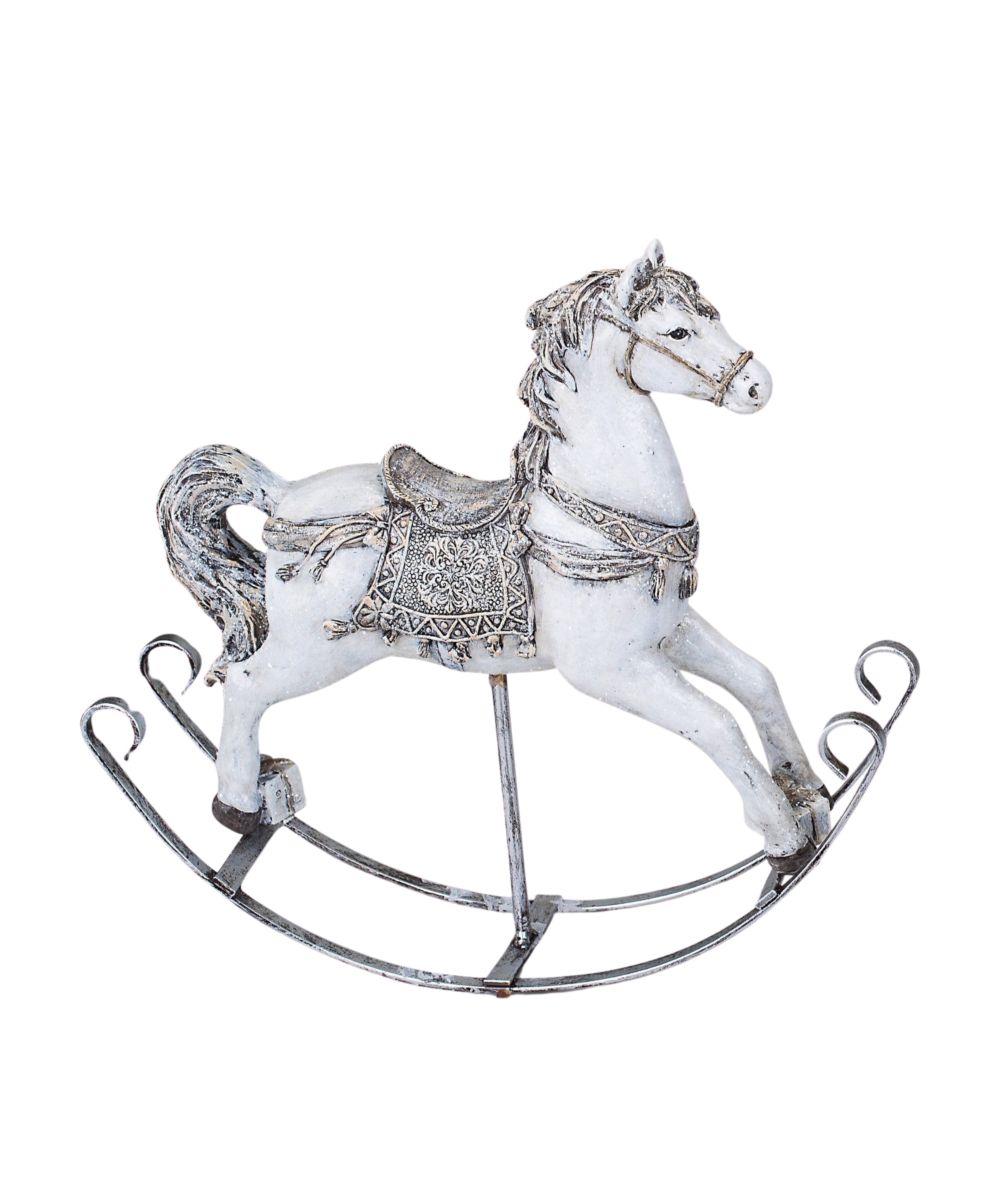 formano Weihnachtsfigur Schaukelpferd Deko weiß silber Nostalgie Winterzeit