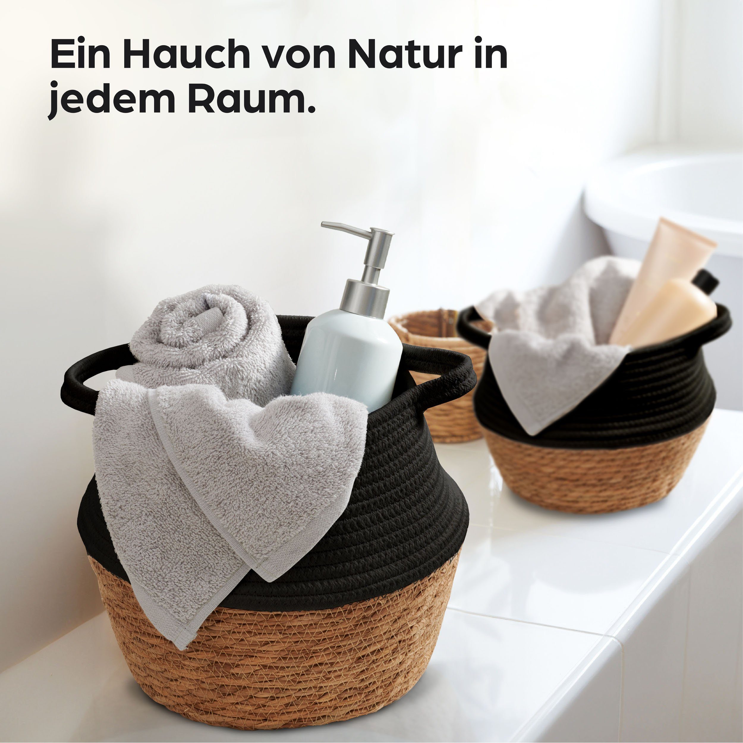 Praknu Aufbewahrungskorb Blumentopf aus nachhaltigem Seegras und Baumwolle - Mittelgroß - Für (1 St), Dekokorb für Zimmerpflanzen - Blumentopf aus Seegras und Baumwolle