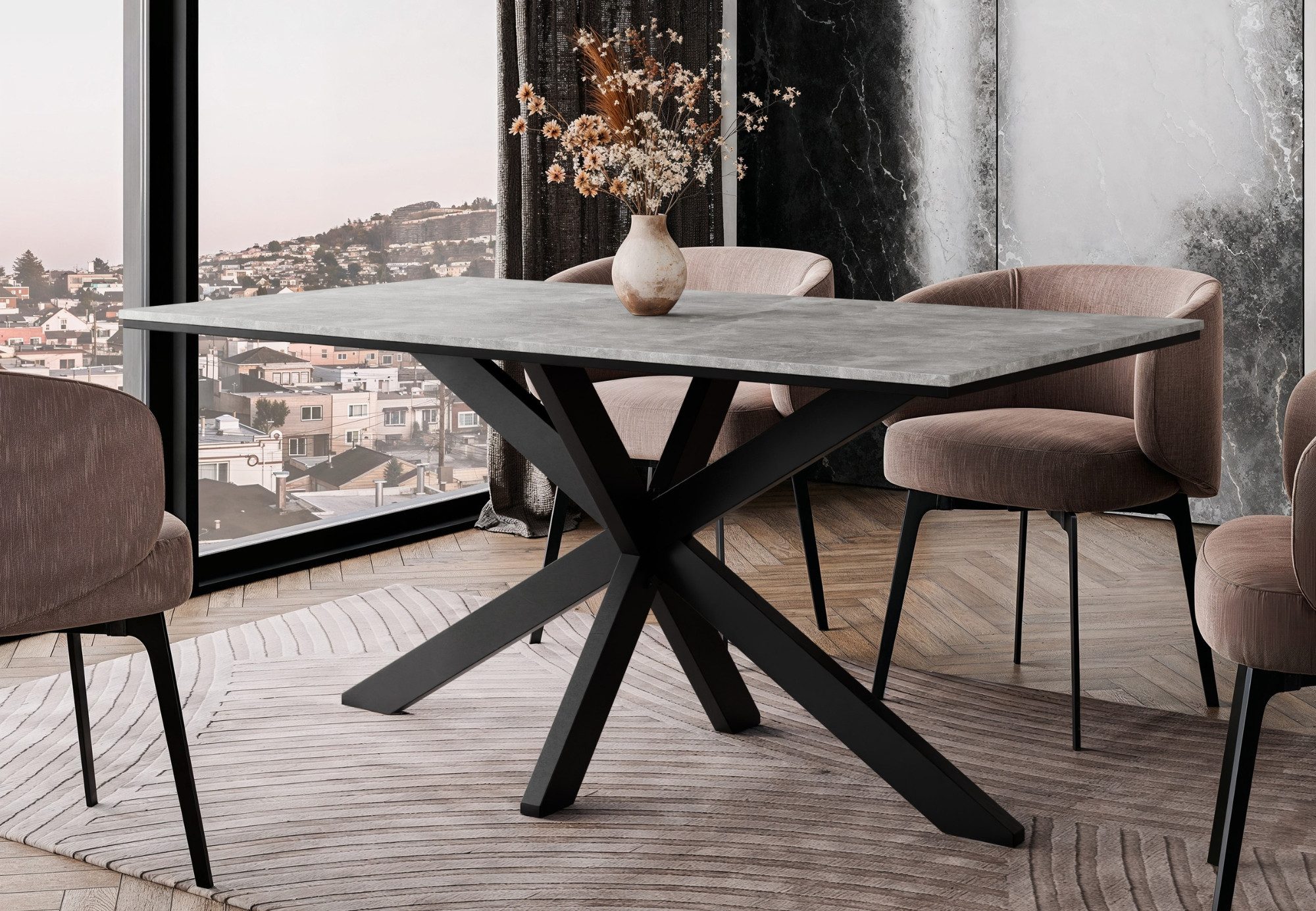 Home Collective Esstisch Tisch Küchentisch Esszimmertisch für 4-6 Personen 160x90 cm (Esszimmer Küche Wohnzimmer Esstisch), modernes Design mit Kreuzgestell aus Metall, 160x90 cm Steingrau