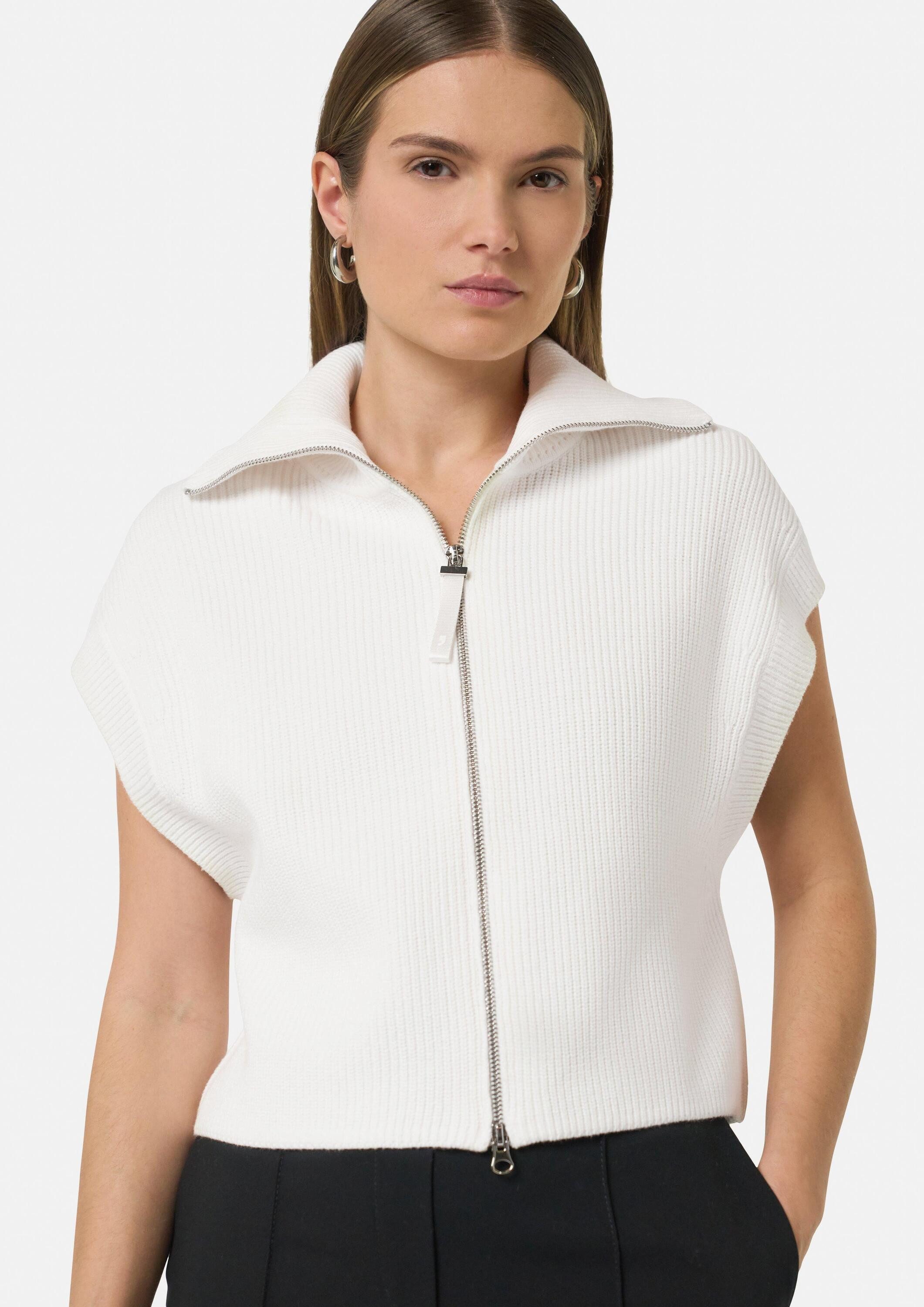 comma Cardigan Strickjacke Strickweste mit Troyer-Kragen und Zwei-Wege-Reißverschluss