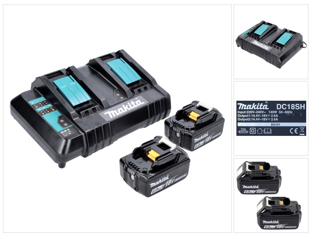 Makita Power Source Kit 18 V mit 2x BL 1860 B 6,0 Ah Akku (197422-4) Akkupacks