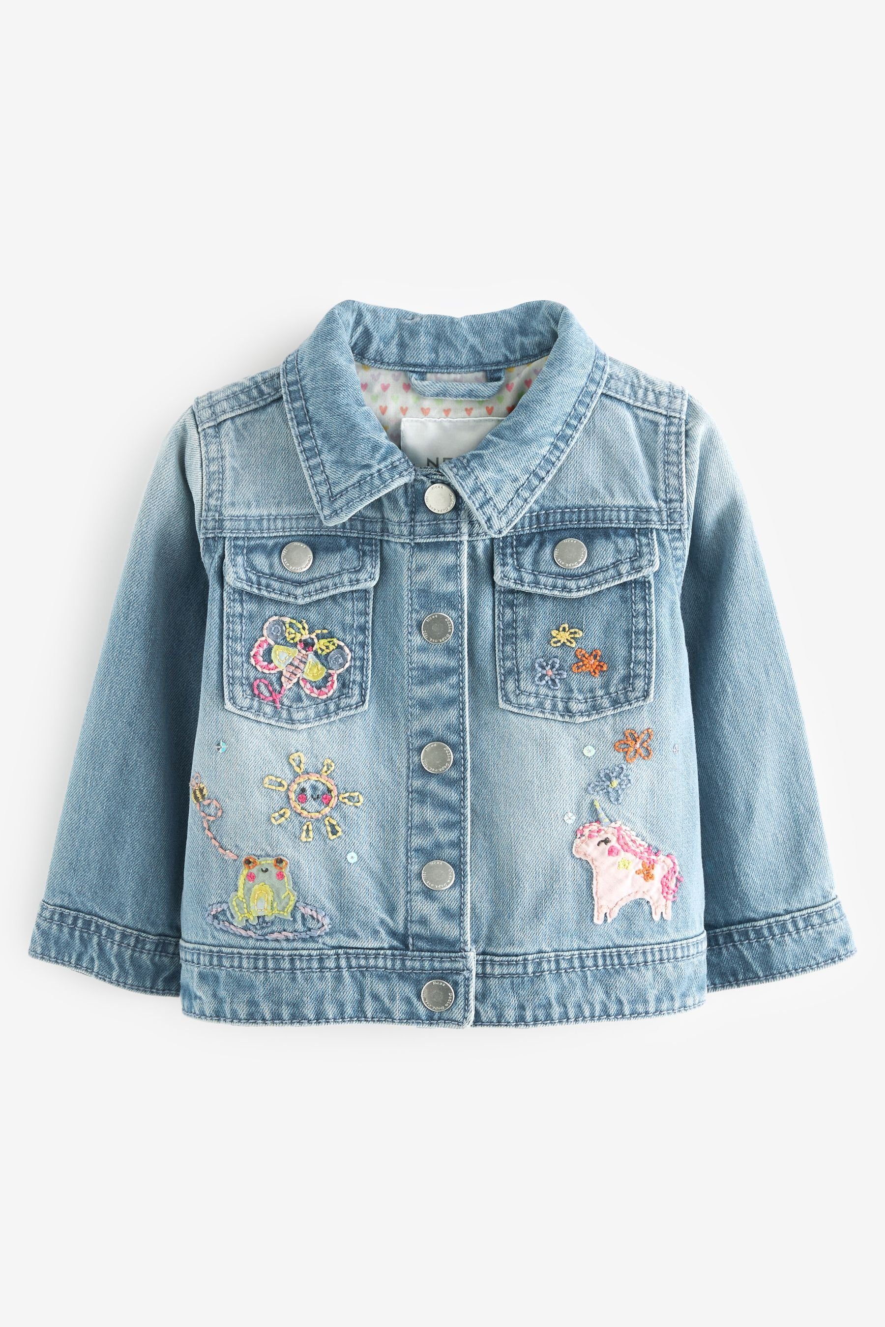 Familie Accessoires und Next ganze die Jeansjacke Einhorn-Stickerei Jeansjacke Mode mit (1-St), für